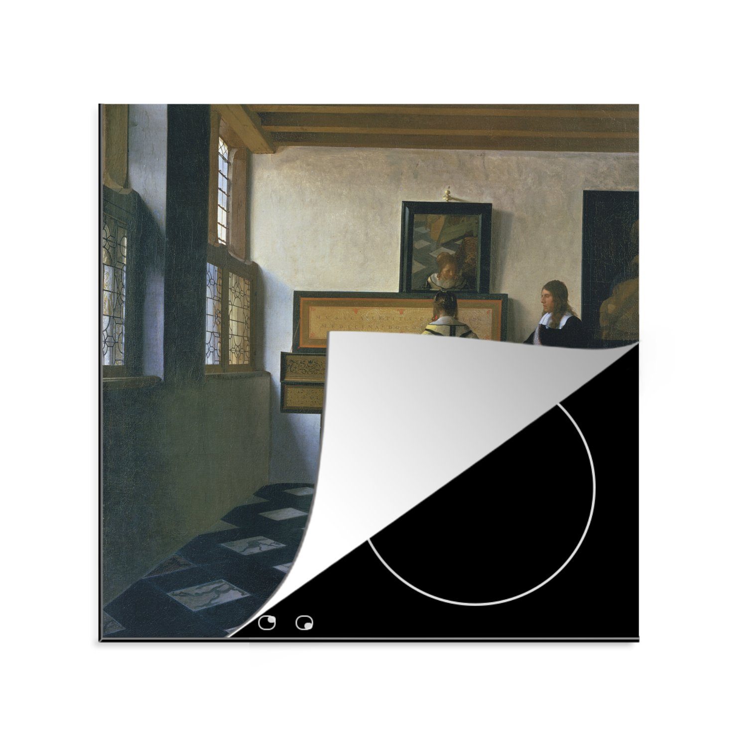 MuchoWow Herdblende-/Abdeckplatte Die Musikstunde - Johannes Vermeer, Vinyl, (1 tlg), 78x78 cm, Ceranfeldabdeckung, Arbeitsplatte für küche
