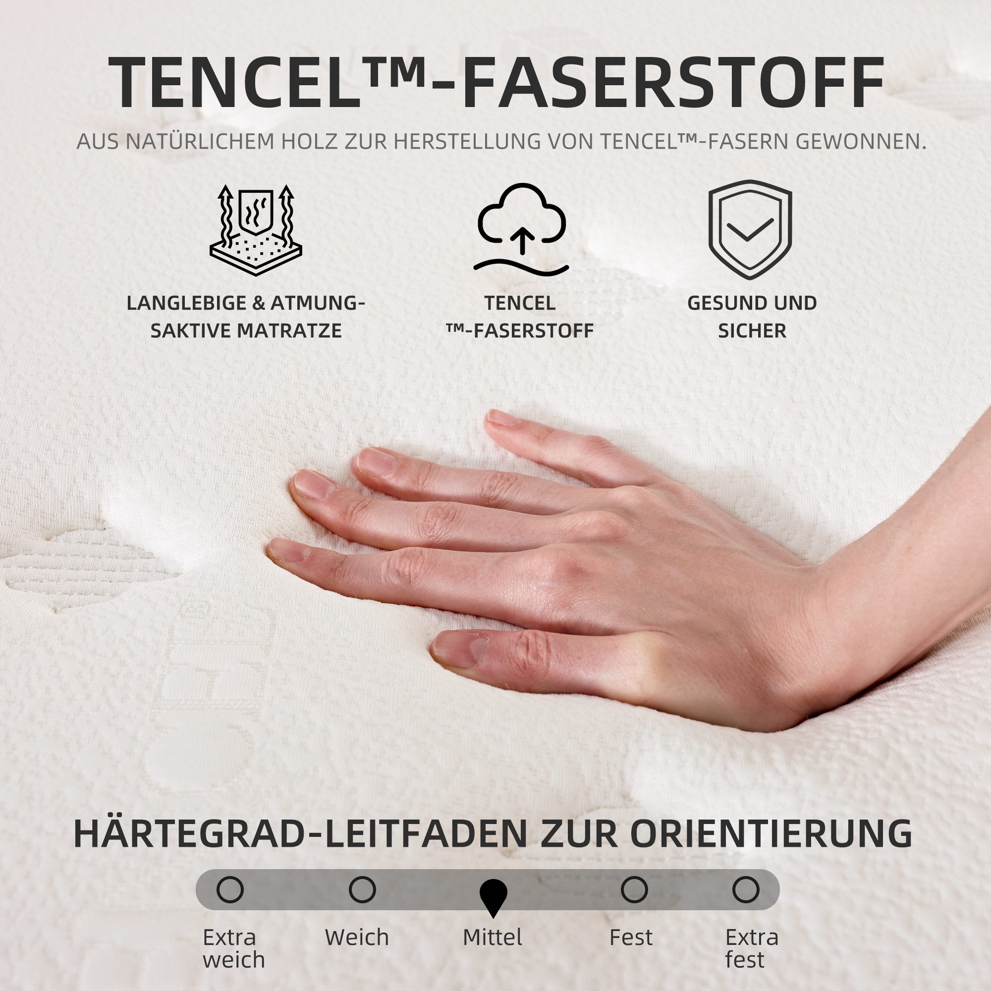 Federkernmatratze Matratze 180x200, 7-Zonen Taschenfederkernmatratze, Höhe 25 cm, oleyluckidea, Größen haben 140 × 200 cm, 160 × 200 cm und 180 × 200 cm – Bild 4 von 5