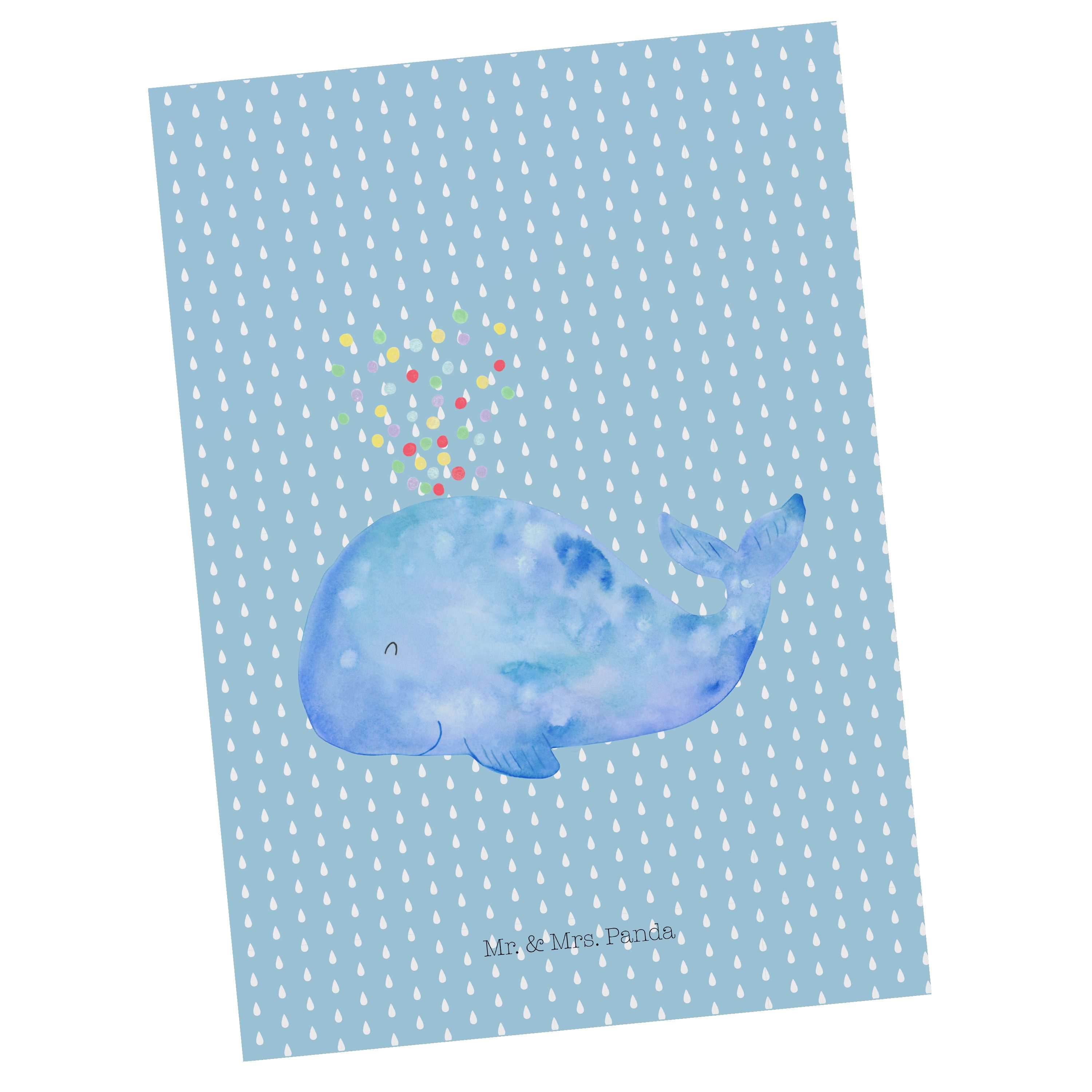 Mr. & Mrs. Panda Postkarte Wal Konfetti - Blau Pastell - Geschenk, Neuanfang, Lebensabschnitt, D