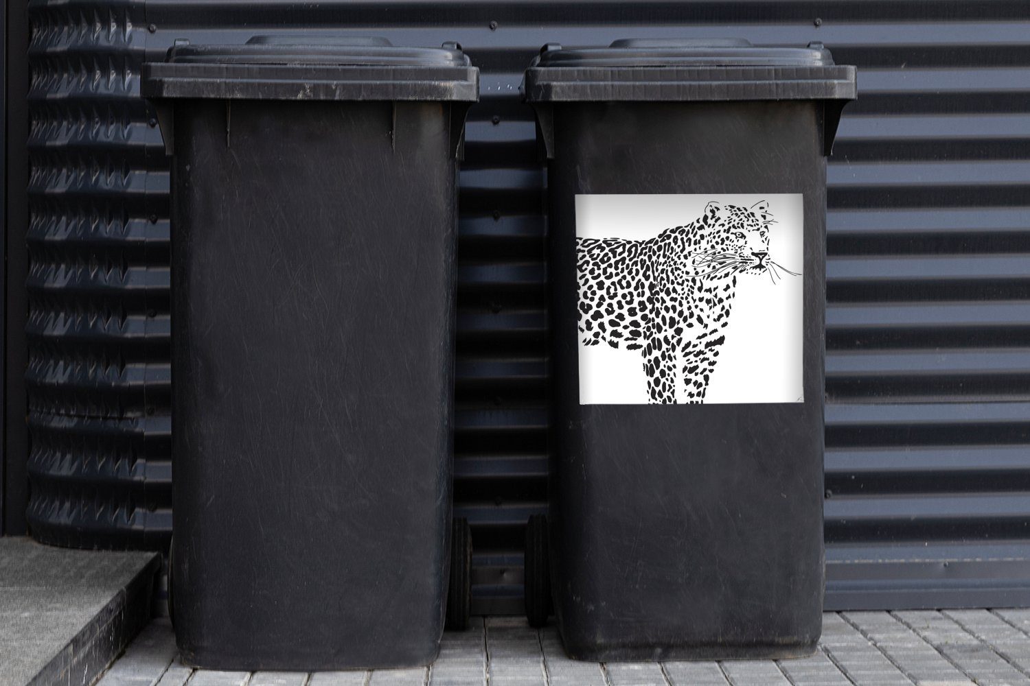 Wandsticker Sticker, MuchoWow Leoparden Abfalbehälter Mülleimer-aufkleber, Mülltonne, Container, eines Illustration St), Eine (1
