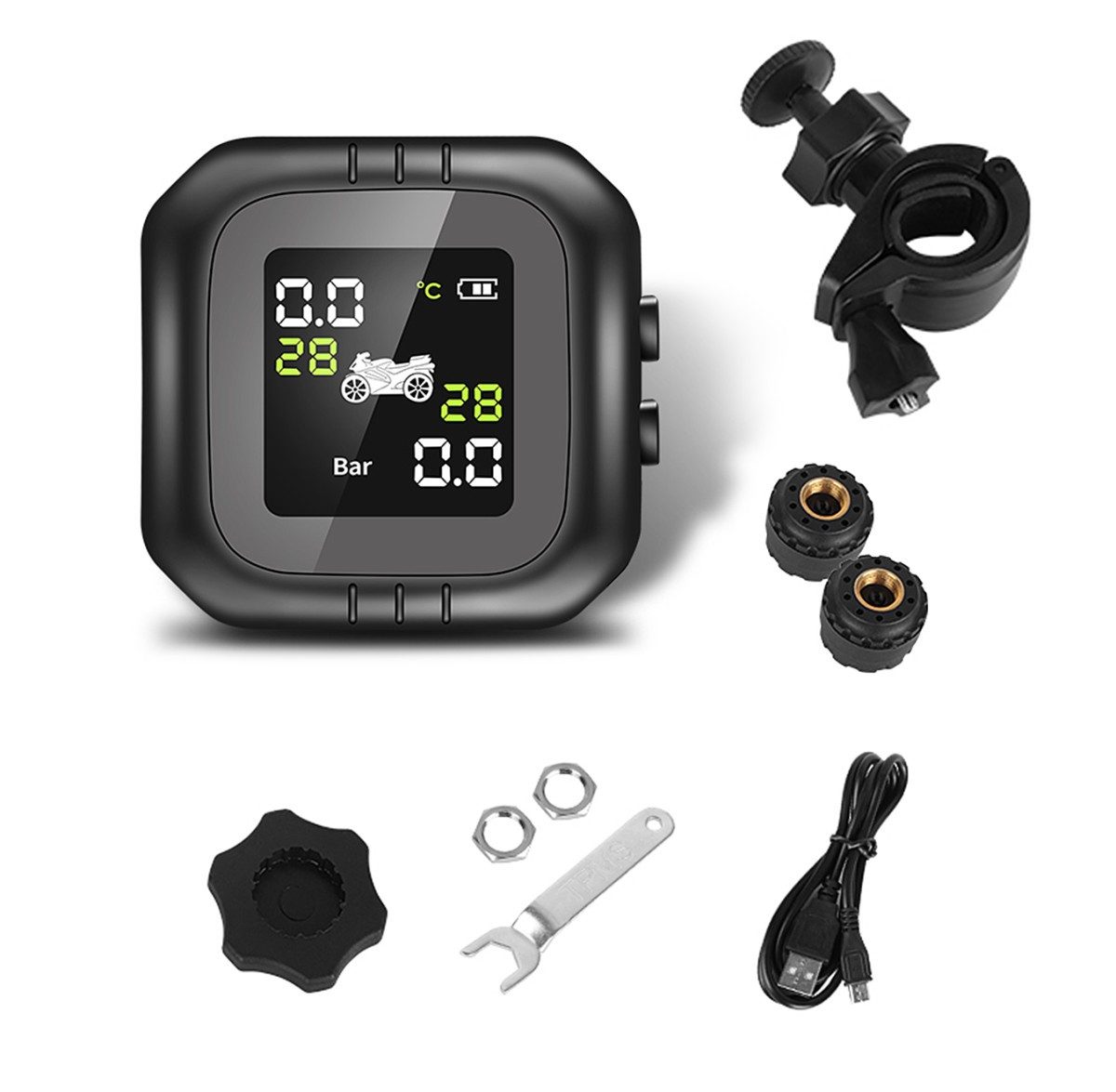 Tourtecs Motorradhelm-Visier TPMS Reifendruckkontrollsystem mit Temperaturmesser / Reifendruckprüfe