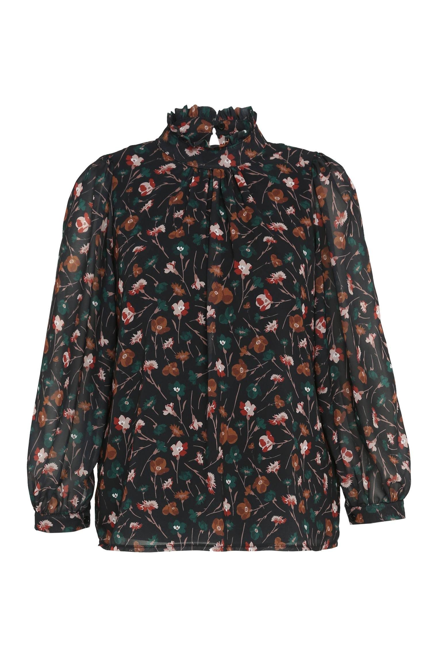 Paprika Shirtbluse Bluse Mit Blumenmuster Und Stehkragen Mit Rüschen (1-tlg)