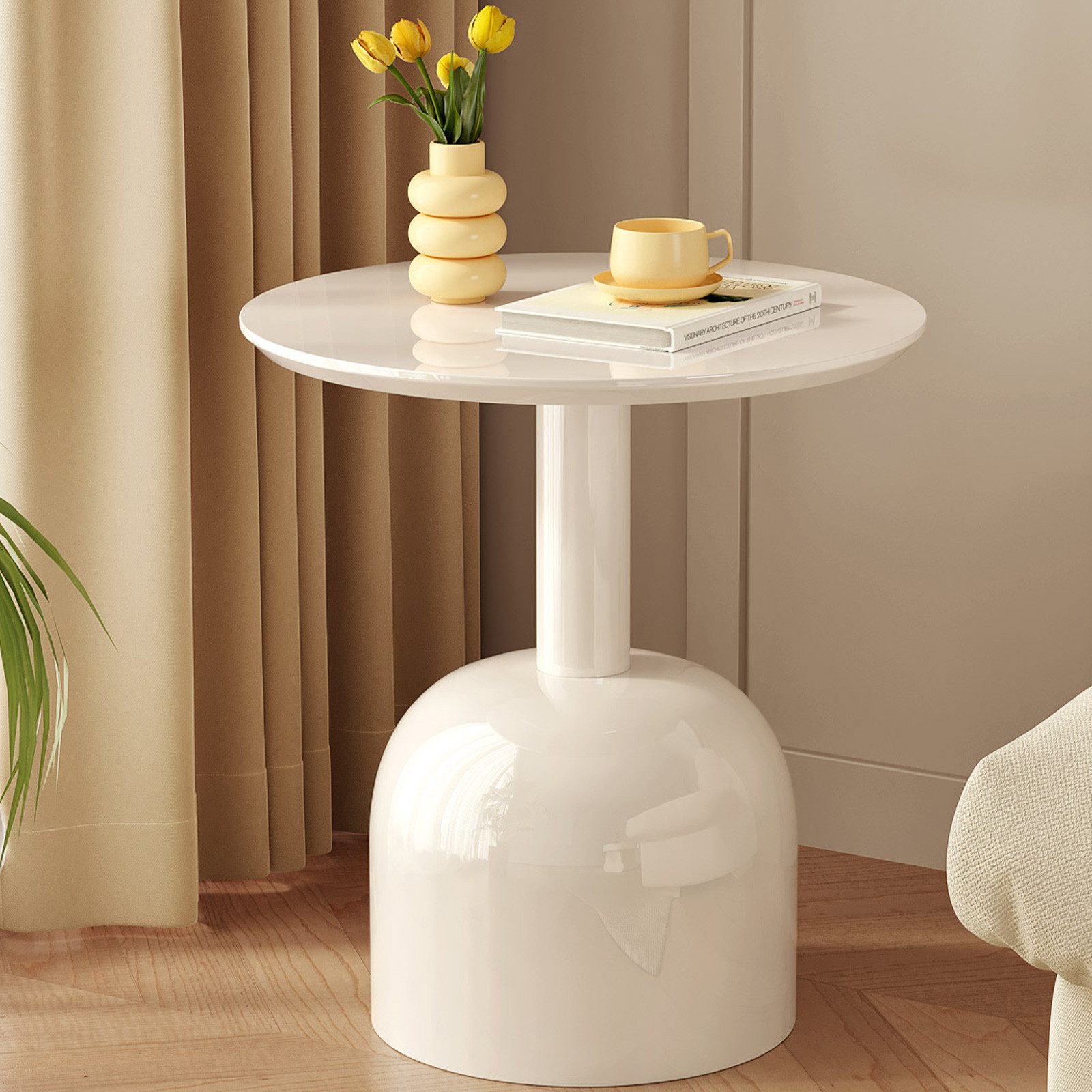 Guyii Beistelltisch Cremeweiß kleiner runder Couchtisch für Wohn-&Schlafzimmer (2-St)