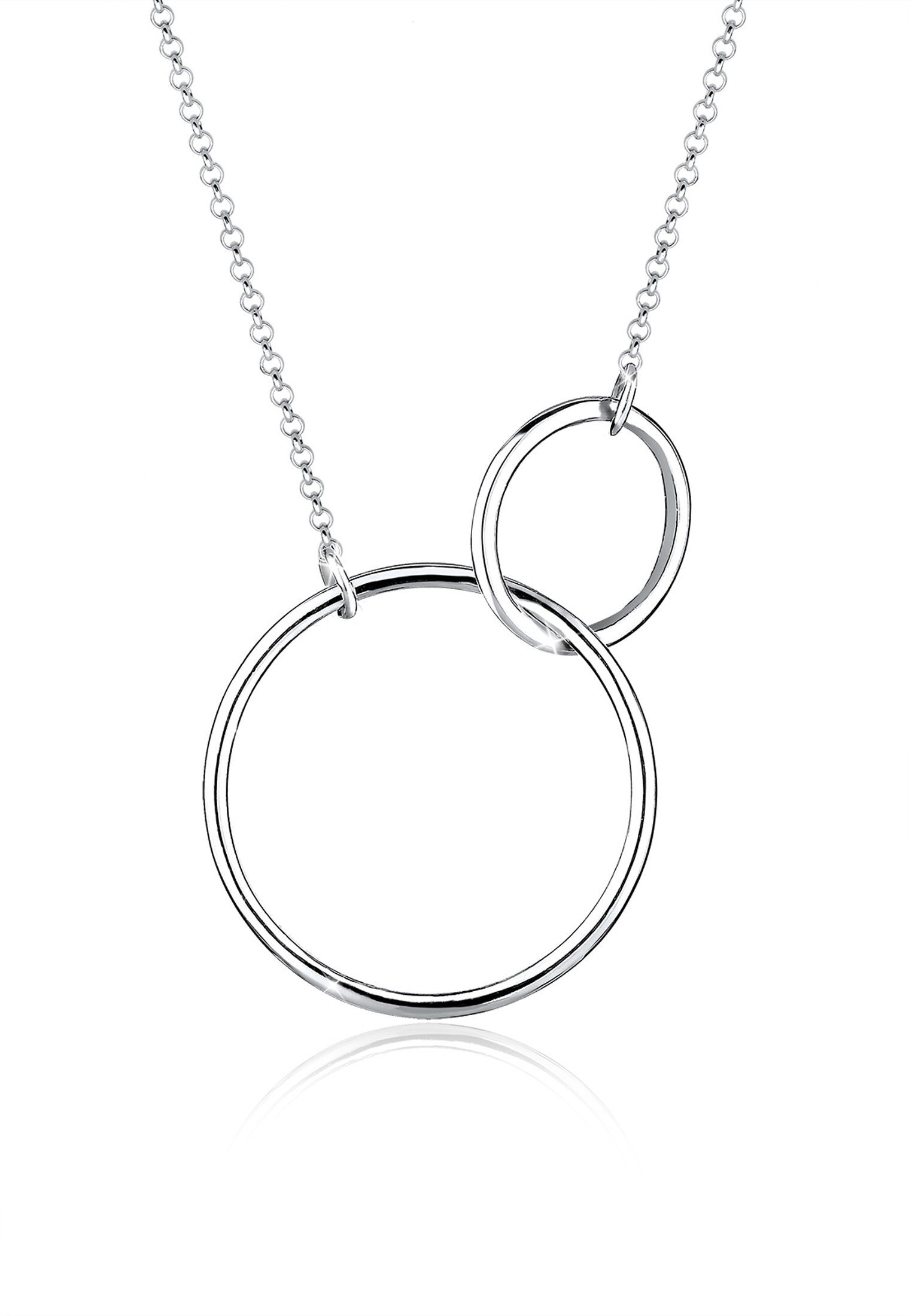 Elli Kette mit Anhänger Kreis Rund Ring Schlicht 925 Silber, Schmuckstück  mit feinen Ringen als runde Anhänger