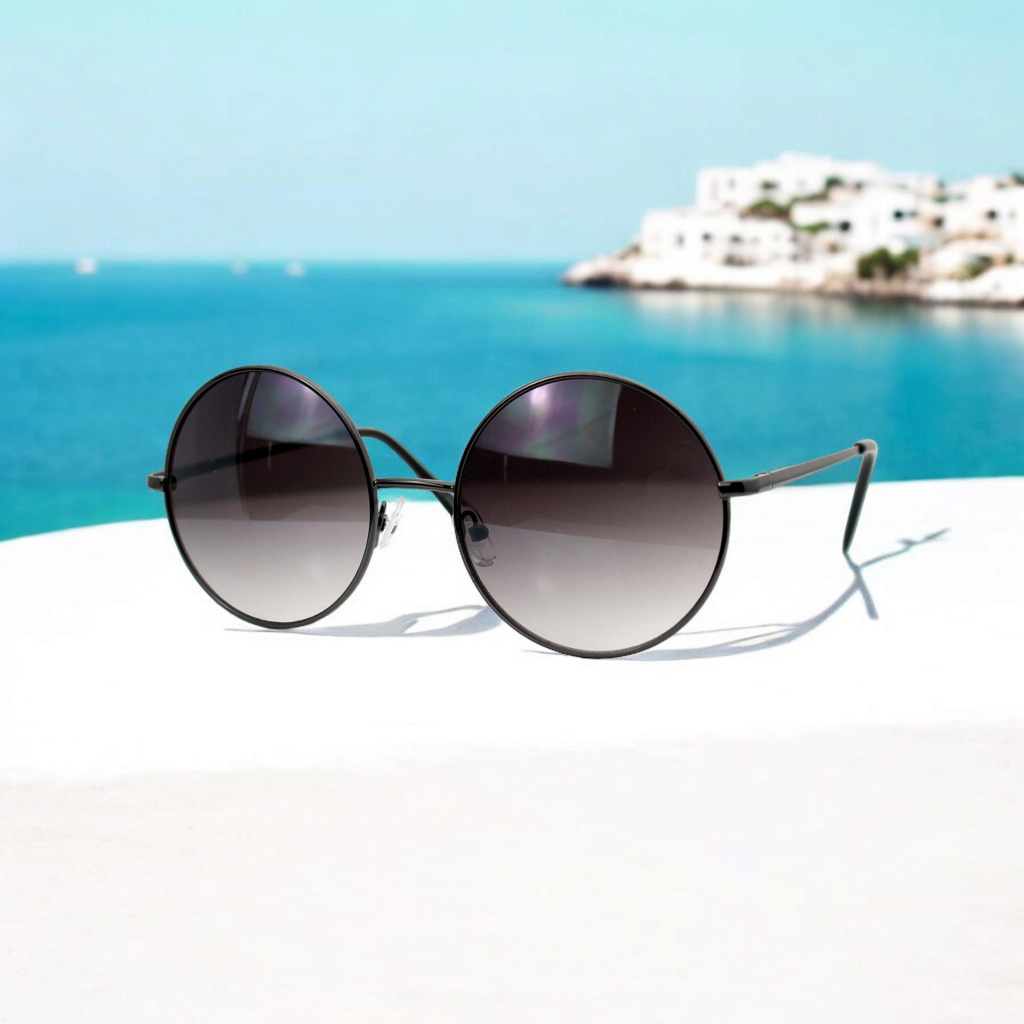 Rennec Sonnenbrille (Große Nickelbrille Hippie Style mit Brillenbeutel) Runde Brille mit verlaufsgetönte Gläsern