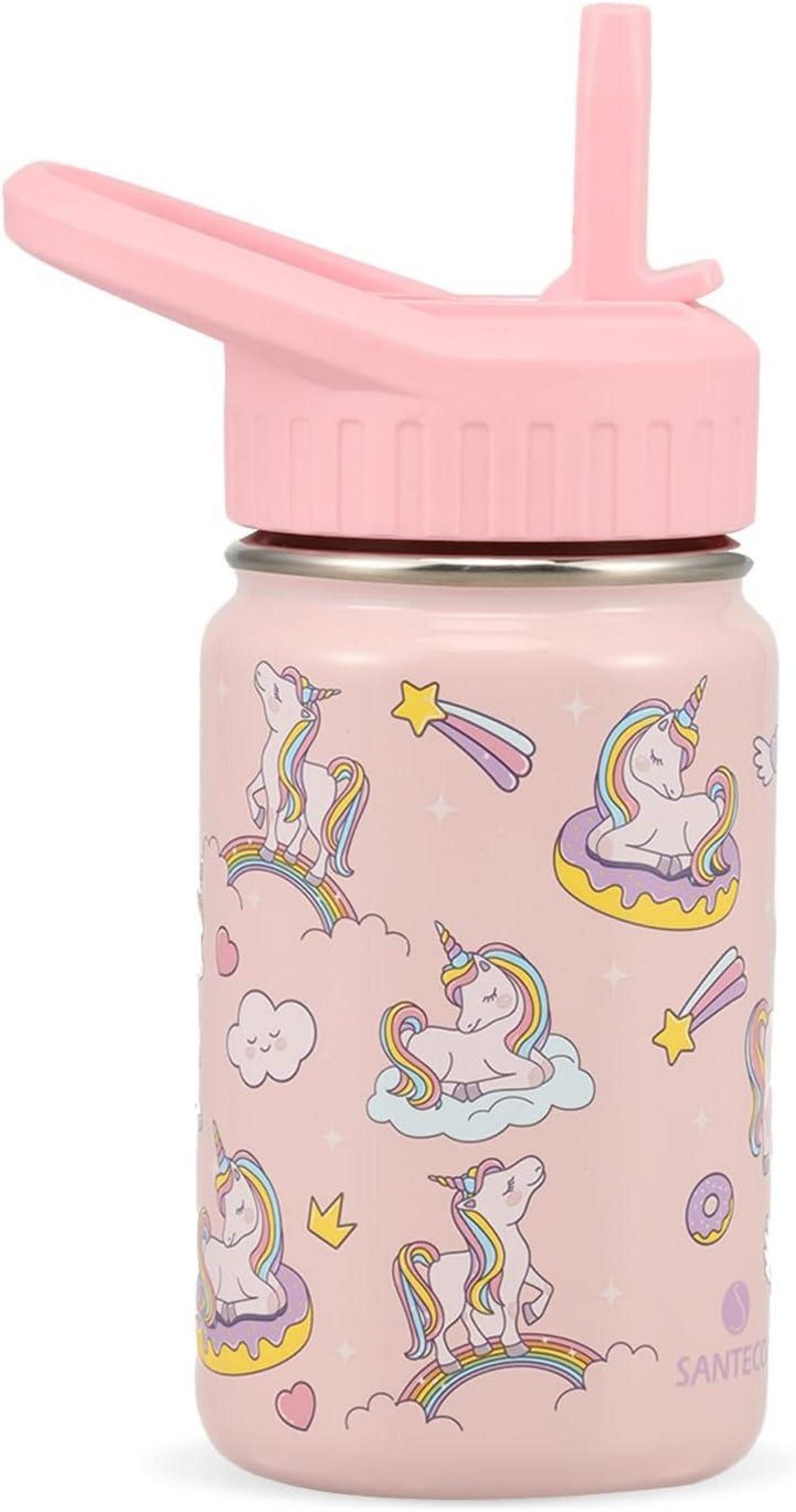 Kinderbecher Trinkflasche Kinder Edelstahl 350ml Strohhalm Auslaufsicher