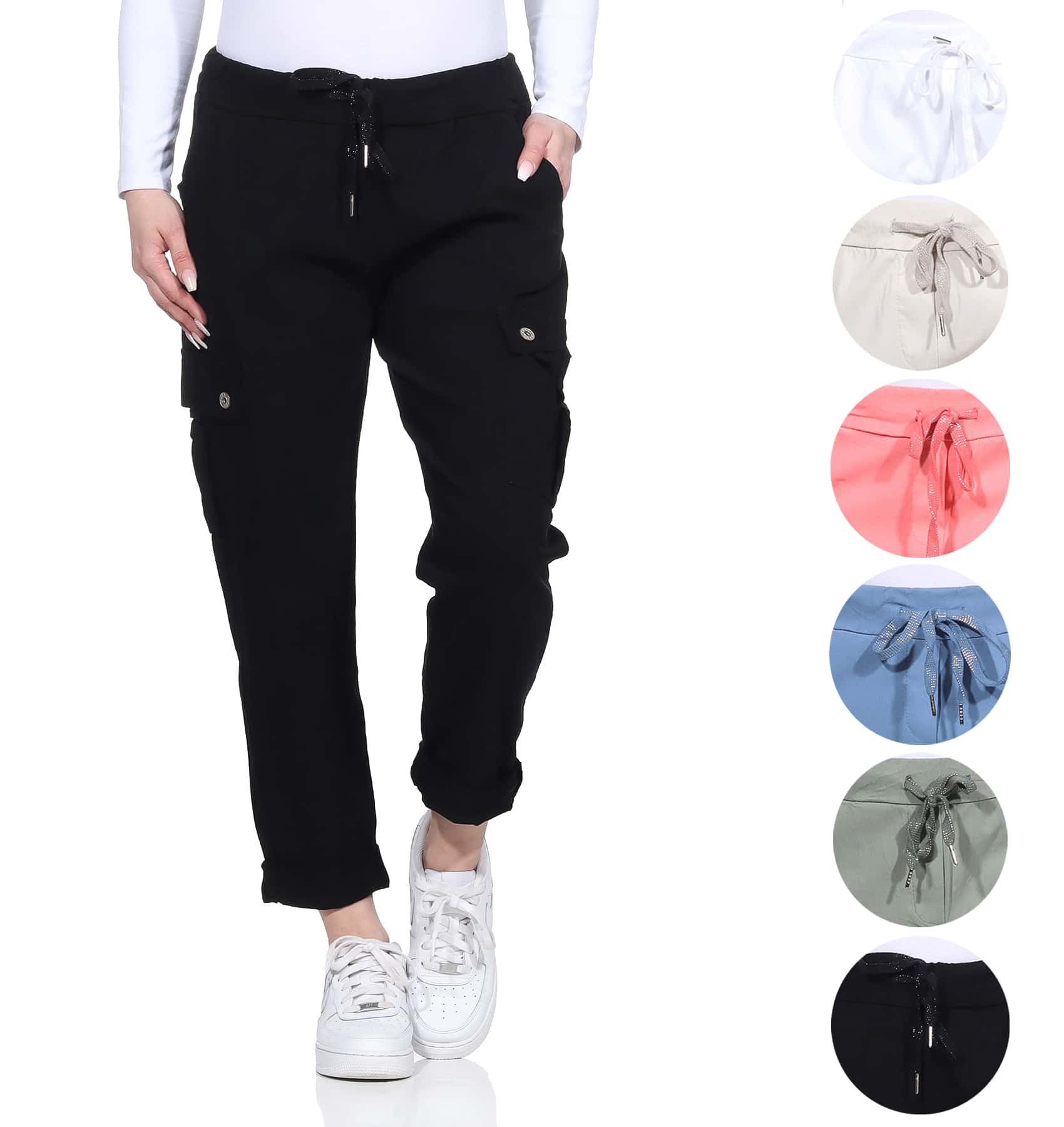 Cargohose Damen Freizeithose Schlupfhose moderne Stoffhose