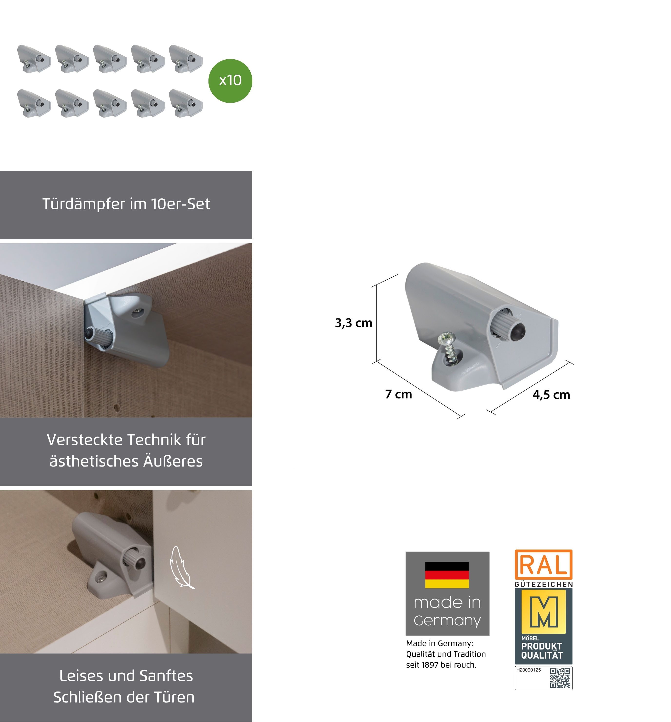rauch Türdämpfer Zubehör (Set, 10 St), Soft Close Dämpfer für Drehtürenschränke, 10er Set