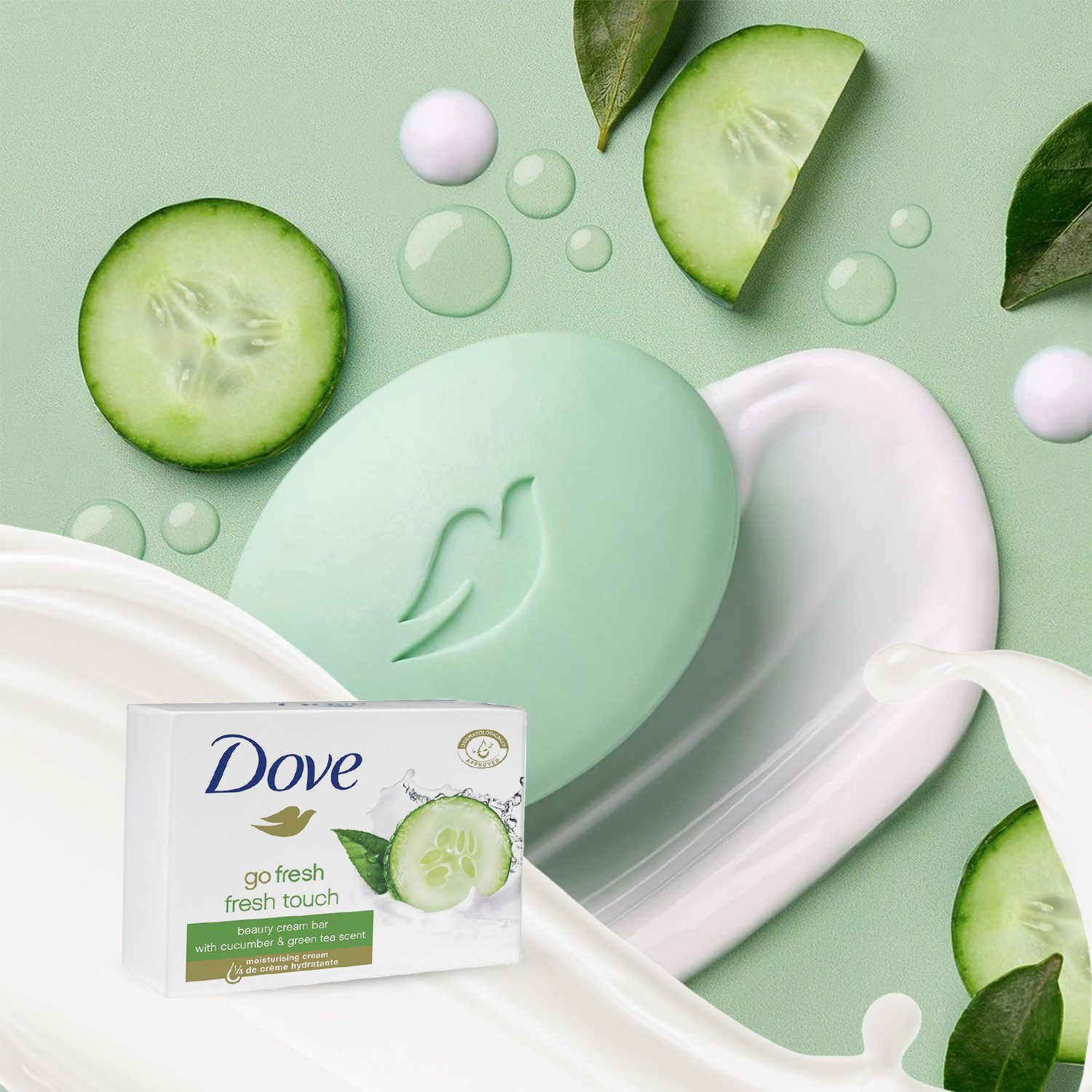 DOVE Gesichtsseife Dove Seifenstück Fresh Touch feuchtigkeitsspendend und erfrischend, 1-tlg., Dove Fresh Touch Seifenriegel, Gurken- und Grüntee-Duft, 100gr