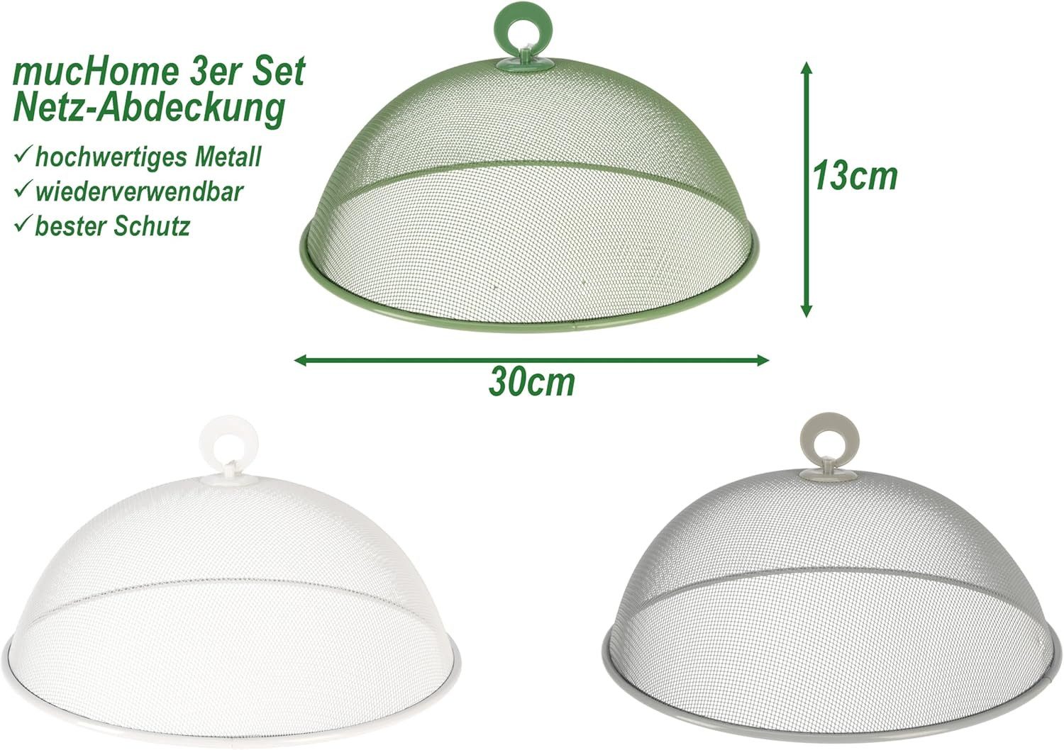 mucHome Fliegenhaube 3X Netz-Abdeckung Speisehauben aus Metall Fliegenschutz Fliegenhaube (3 St)
