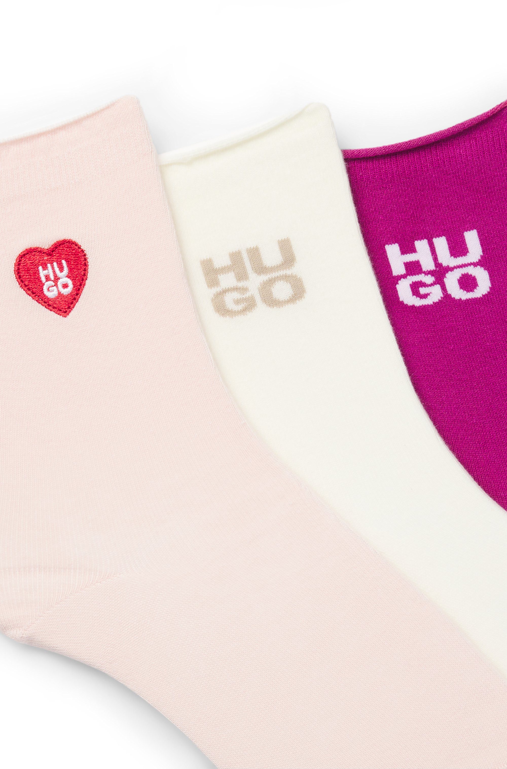 HUGO Kurzsocken 3P SH HEART CC W mit Logo-Details, Verstärkung: Zehen- und Fersenpartie