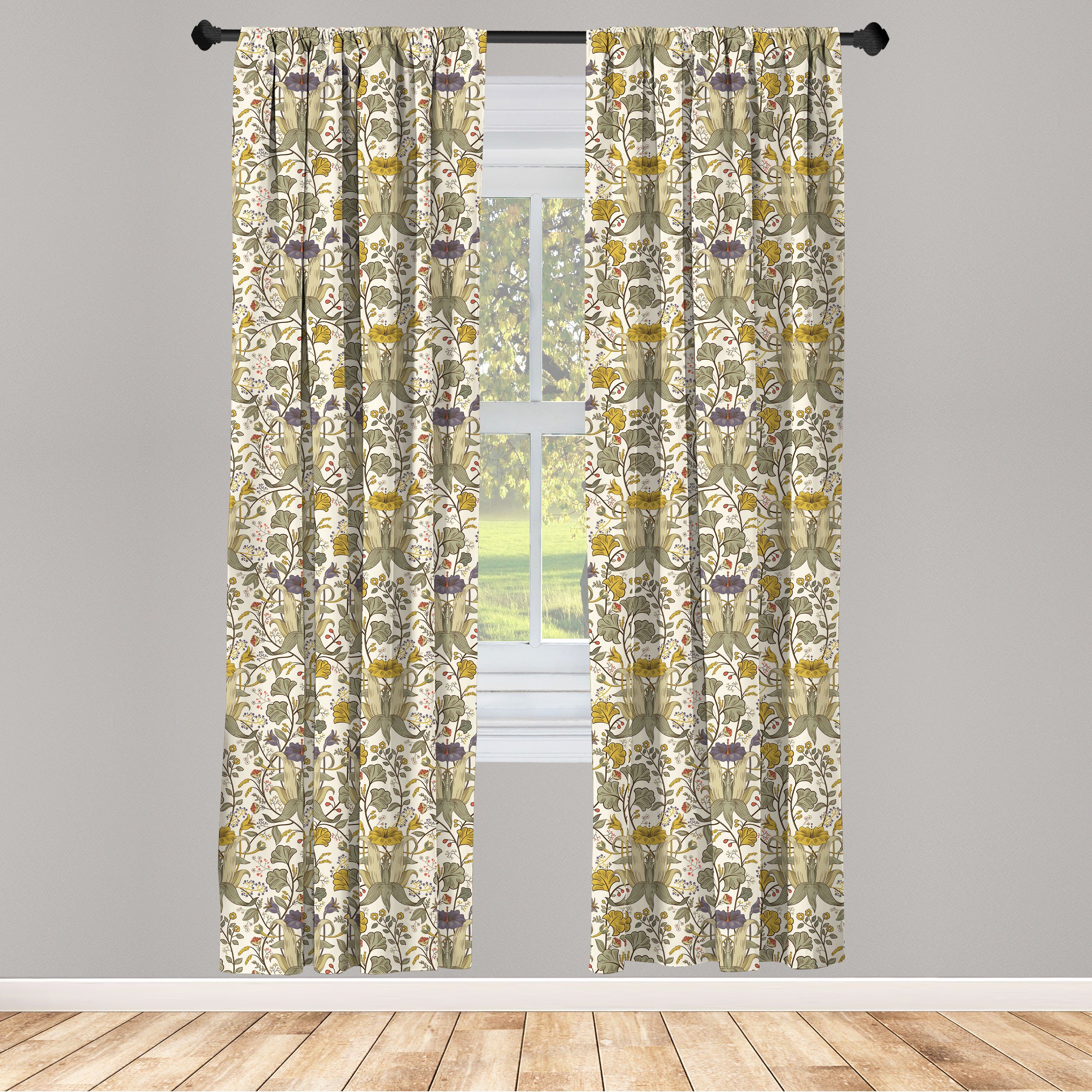 Gardine Vorhang für Wohnzimmer Schlafzimmer Dekor, Abakuhaus, Microfaser, Blumen Detaillierte Skizze Wilde Botanic