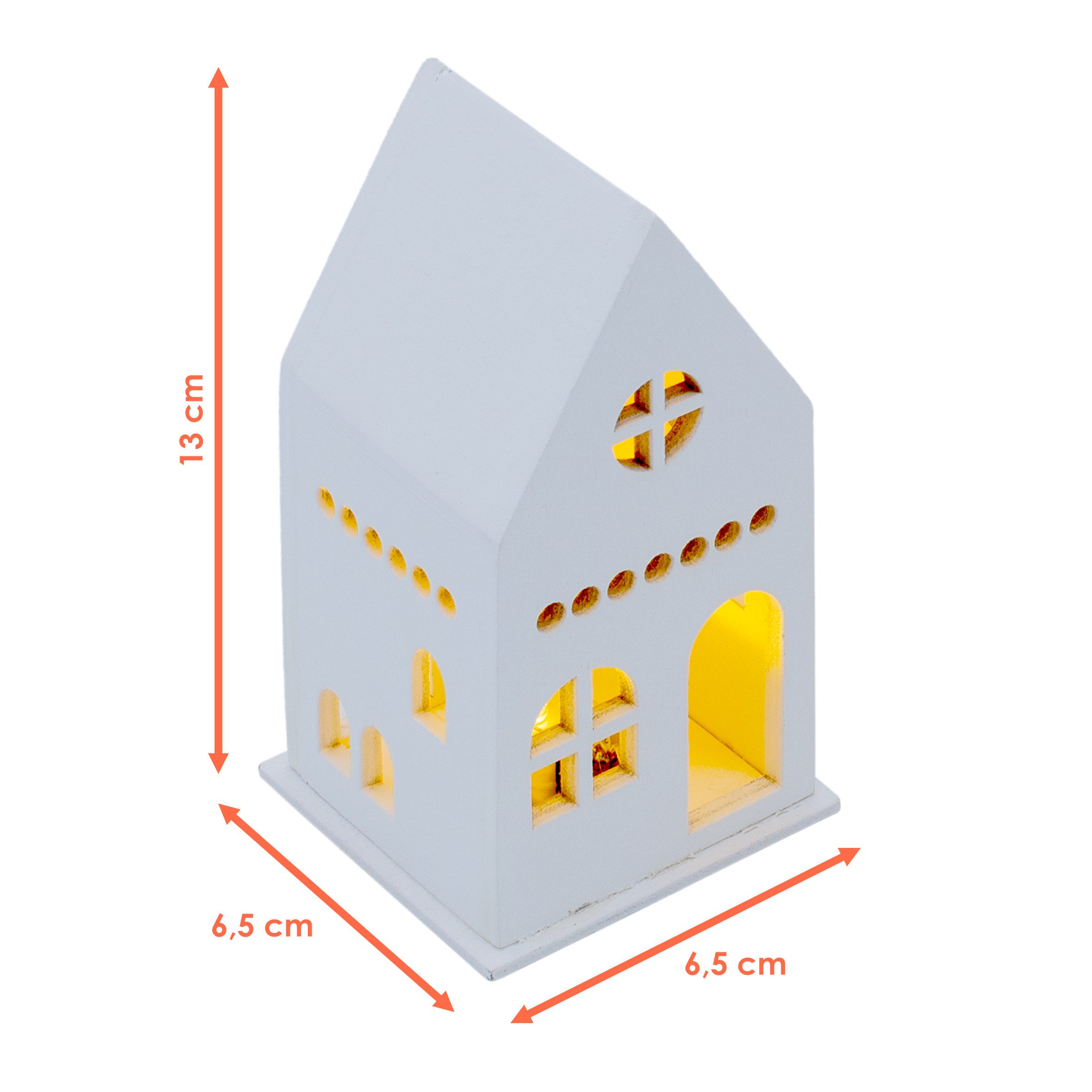 Spetebo Weihnachtsdorf LED Holz Haus weiß Batterie betrieben 13 cm 3er Set, mit AN-/AUS-Schalter am Batteriefach