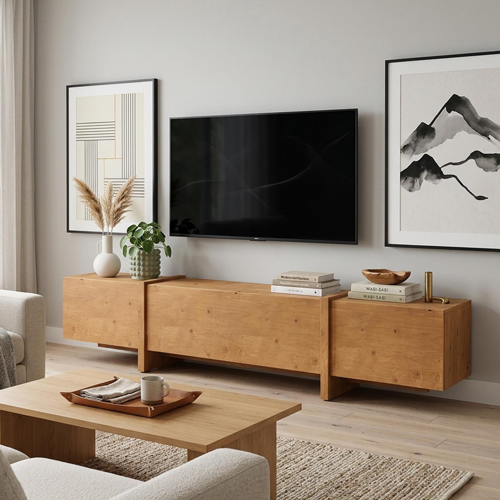 IDIMEX Lowboard LEILA, TV Lowboard 220 cm aus Massivholz mit viel Stauraum Eiche Finish