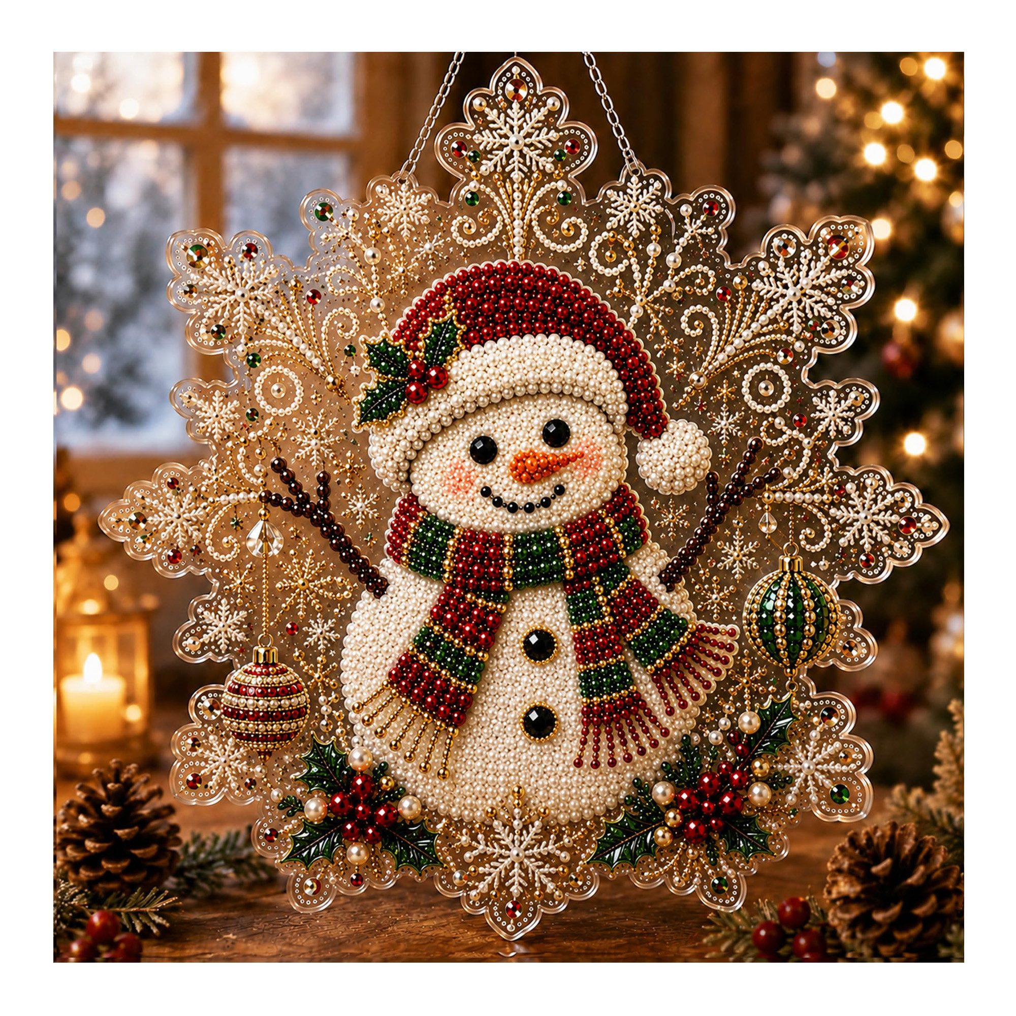 Bomiclss Kreativset Diamond-Painting-Set„Weihnachtsperle“für Erwachsene–Dekorationsartikel, onnenfänger Bastelset mit Schneeflocken-Acrylanhänger
