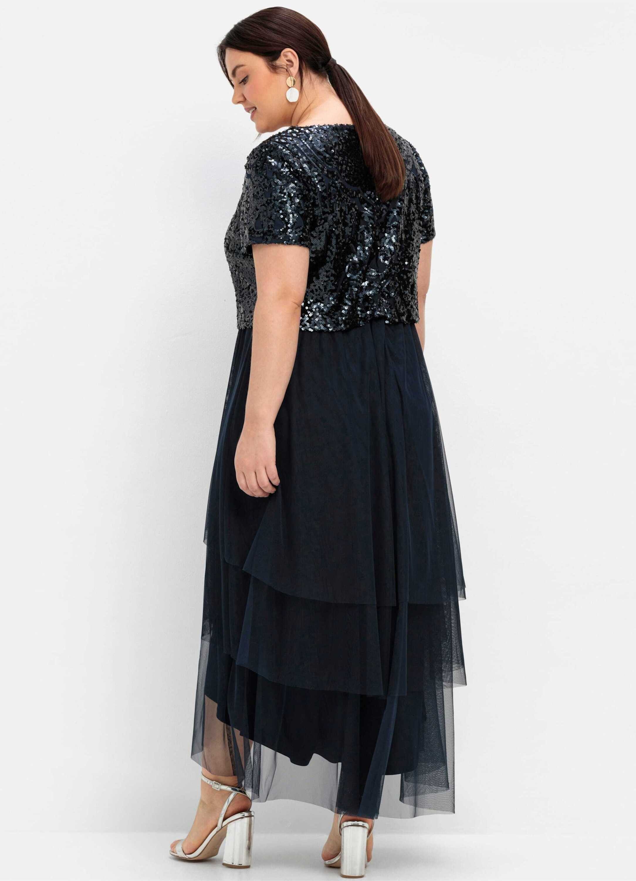 Sheego Etuikleid Abendkleid Kurzarm mit lose fallendem Paillettenoberteil günstig online kaufen