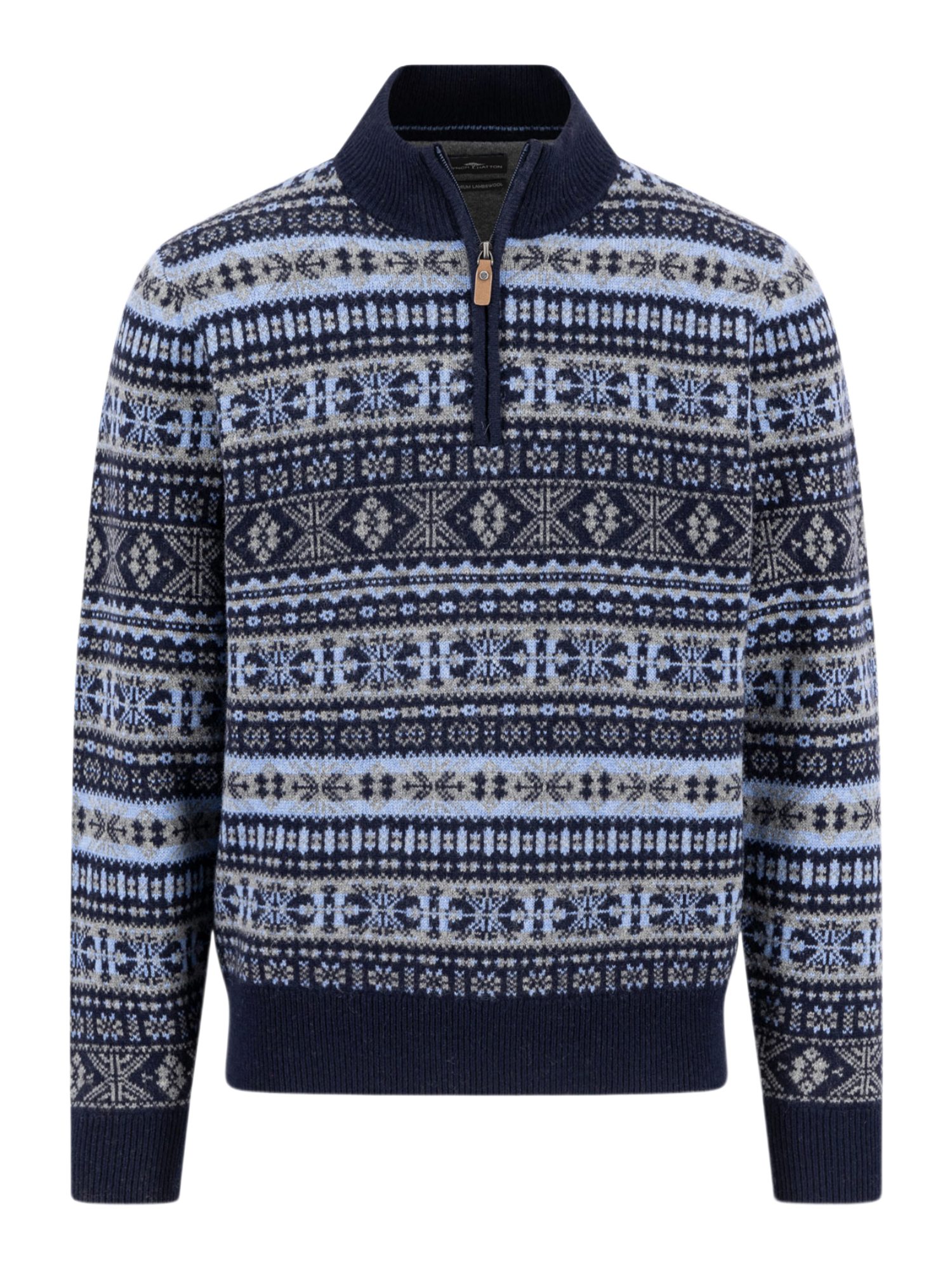 FYNCH-HATTON Troyer blau,Casual,Wolle,Allover-Print,Stehkragen,Lang,Regular Fit