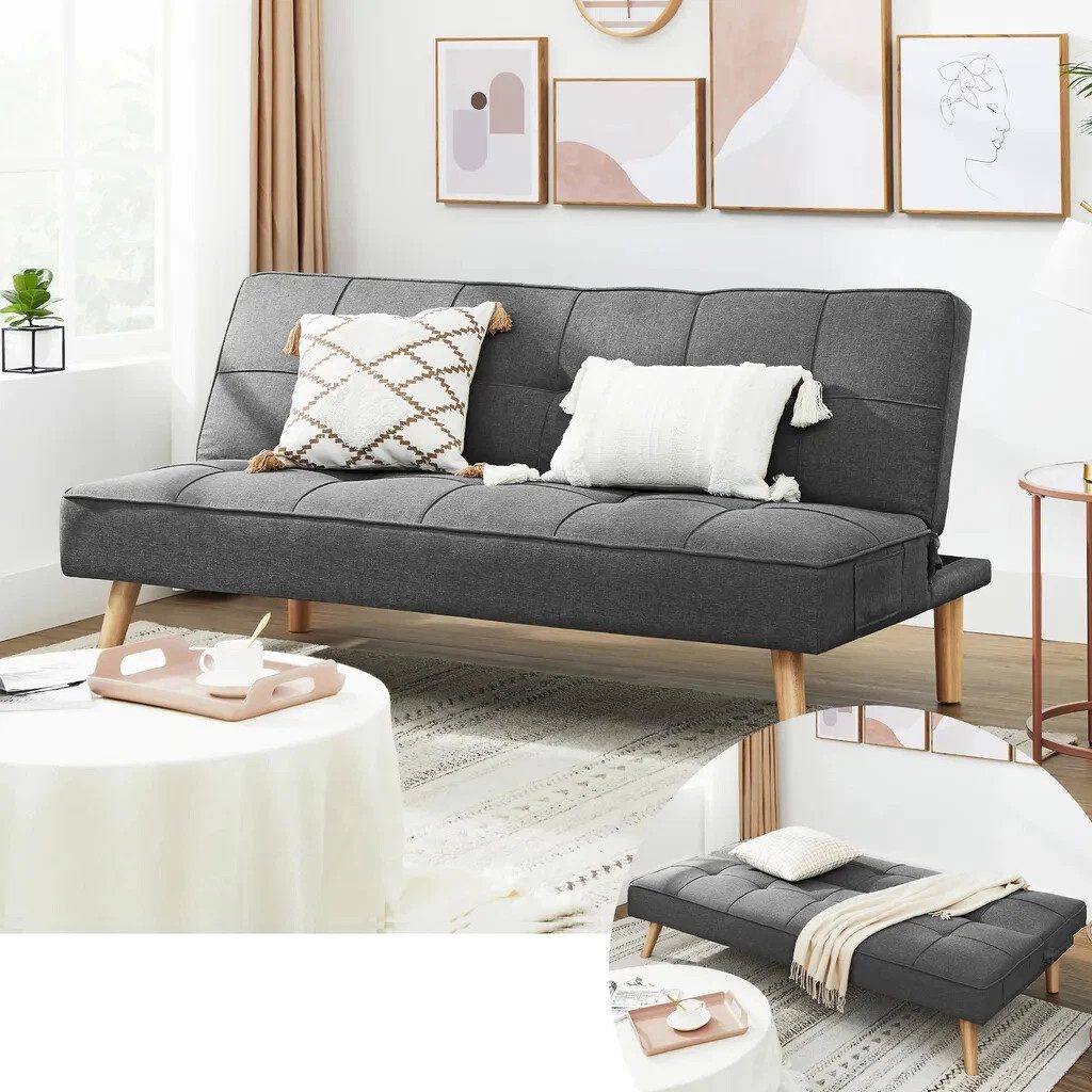 VASAGLE Schlafsofa klappbar Couch mit Bettfunktion 175x83x76cm Gästebett Grau, 1 Teile, klappbar