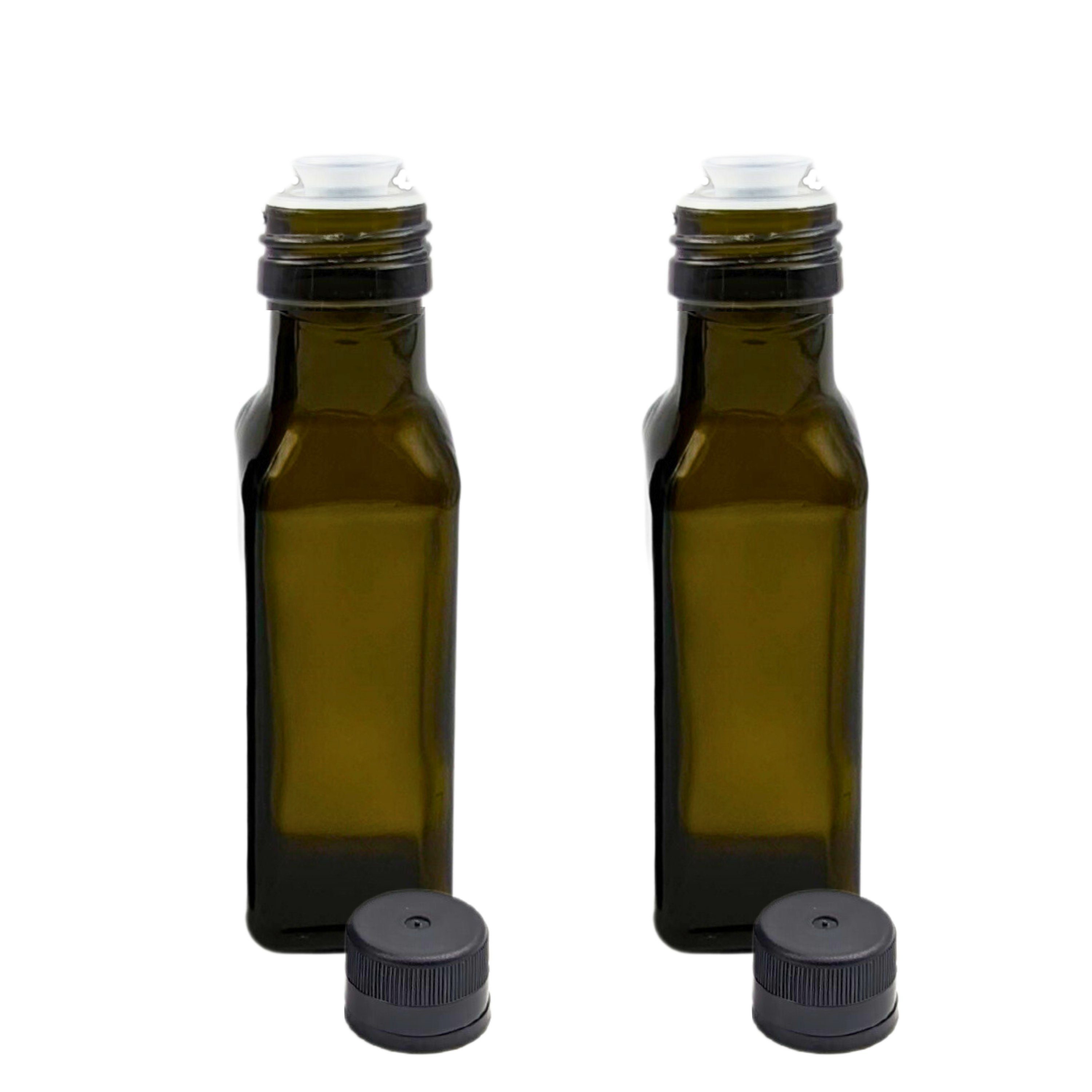 mikken Ölspender 2er Set Ölflaschen 100-1000 ml Glasflasche braun/grün mit Ausgießer, mit UV-Schutz