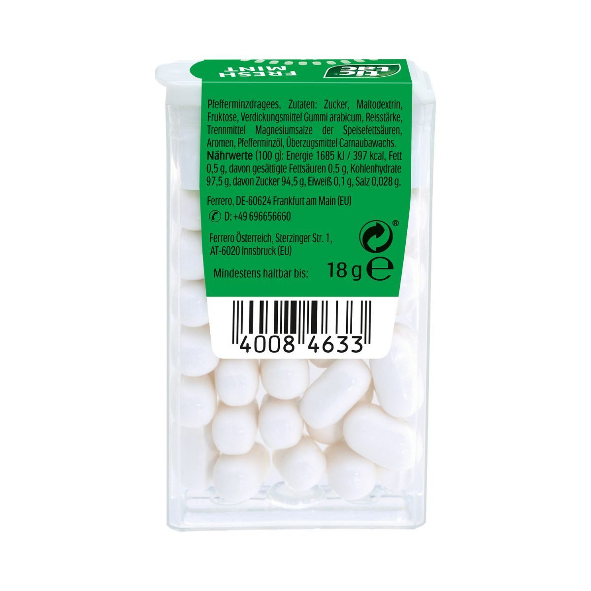 tic tac Süßigkeit, Tic Tac fresh mint Pfeffermiz Dragees erfrischend vanillig 18g