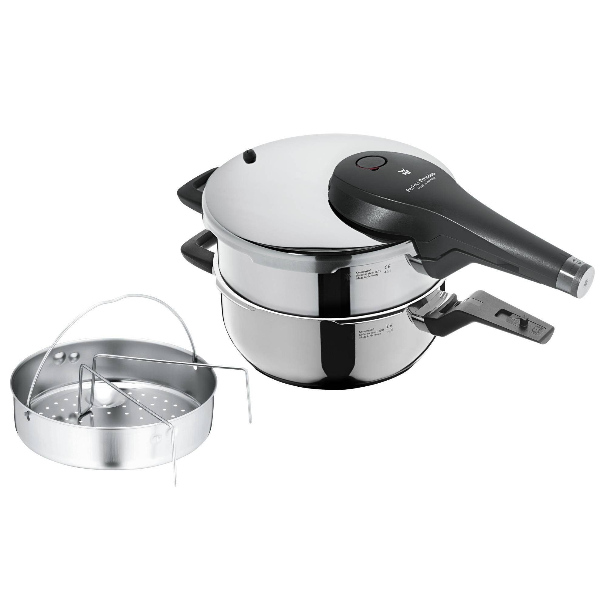 WMF Schnellkochtopf Perfect Premium One Pot Schnellkochtopf-Set mit Dampfgareinsatz, 22 cm, Cromargan® Edelstahl rostfrei 18/10
