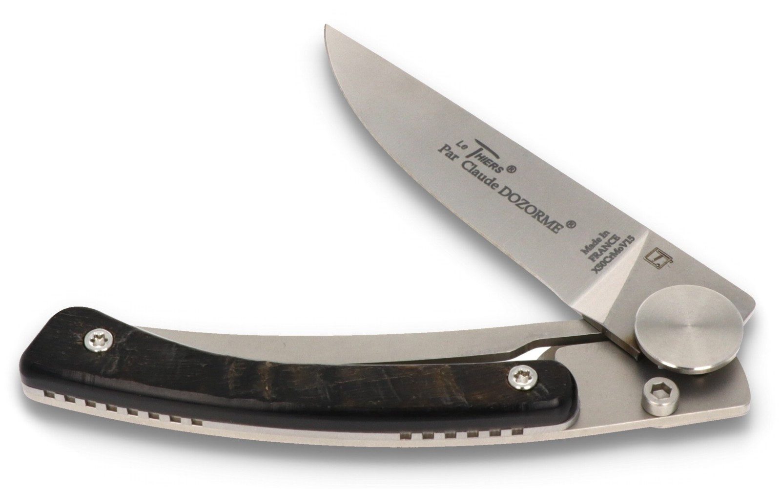 Claude Dozorme Taschenmesser 1.90.142.37 noir, Le Thiers - Griff 10,5 cm Widderhorn - LinerLock - Clip - Stahl matt
