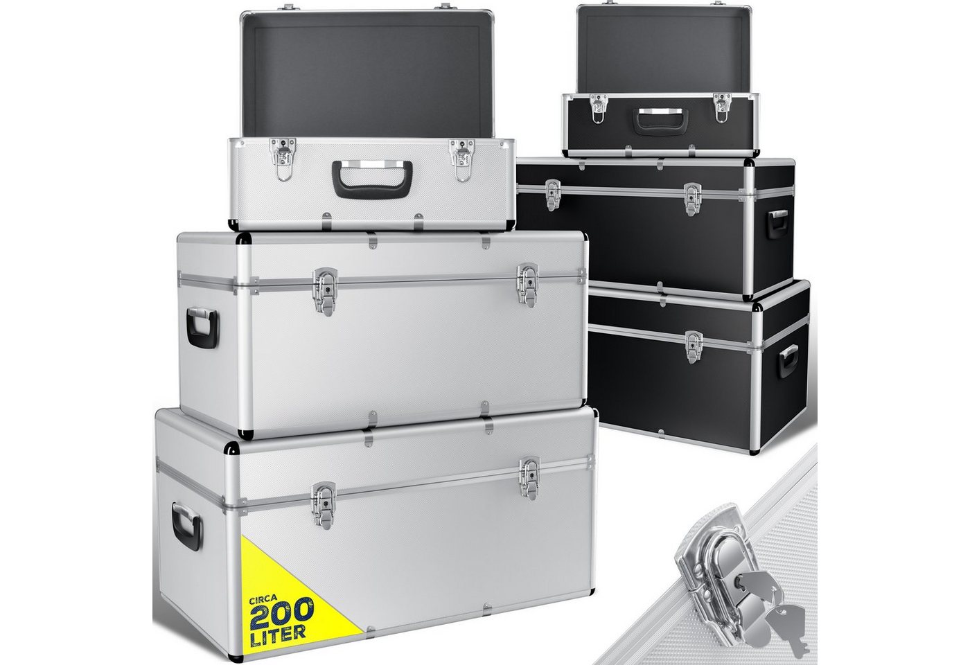 MASKO Stapelbox, 3er SET Alu Boxen Alubox Alukiste Transportbox Werkzeugkiste