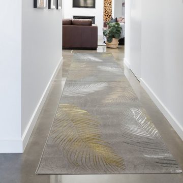 Teppich Moderner Designerteppich mit Palmenzweigen grau gold, Carpetia, rechteckig, Höhe: 8 mm