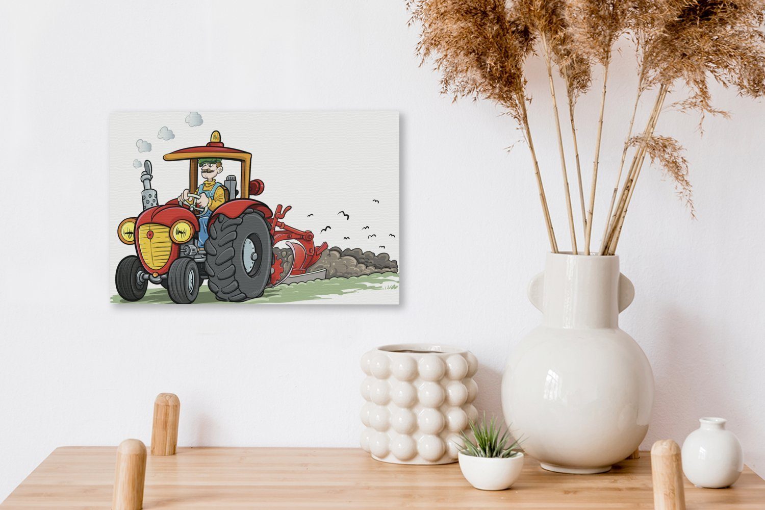 Leinwandbild (1 Wandbild 30x20 Aufhängefertig, Leinwandbilder, OneMillionCanvasses® Wanddeko, cm - Traktor - Rot, Landwirt St),