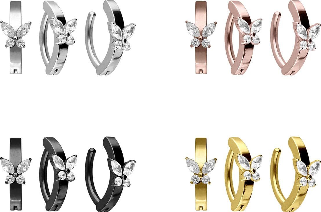 PIERCINGLINE Bauchnabelpiercing Titan Bauchnabelclicker BOGEN + KRISTALLSCHMETTERLING (Clicker, 1-tlg)