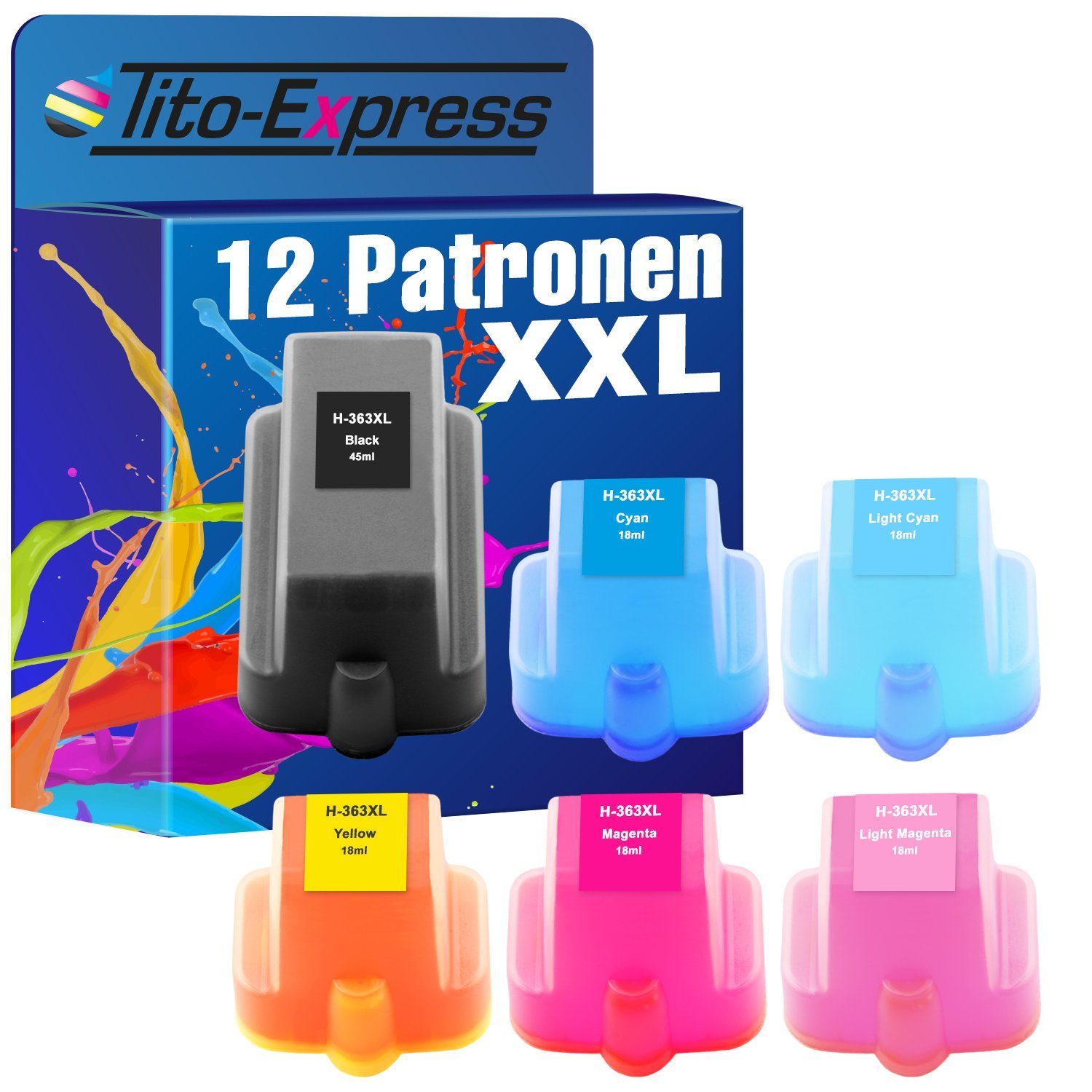 Tito-Express PlatinumSerie 12er Set ersetzt HP 363 XL HP 363XL HP363XL Multipack Tintenpatrone (für Photosmart 8250 C5150 C5180 C6180 C6280 C7180 C7280 C8180 D6160)