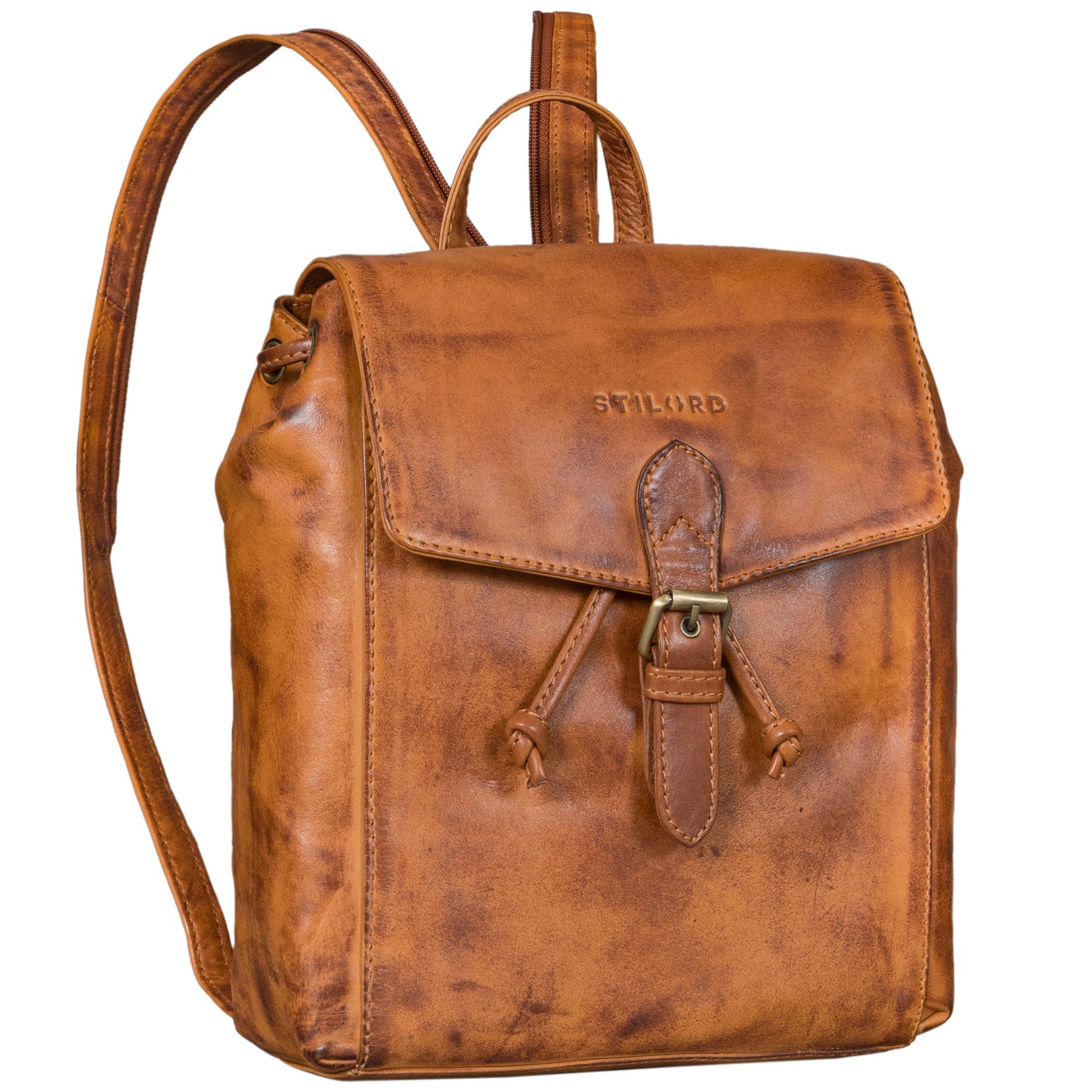 STILORD Cityrucksack "Alice" Leder Cityrucksack Damen Klein mit Kordelzug
