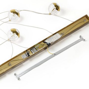 Lucande Pendelleuchte Hayley, LED-Leuchtmittel fest verbaut, warmweiß, Modern, Glas, Metall, klar, gold, 5 flammig, inkl. Leuchtmittel, Glas