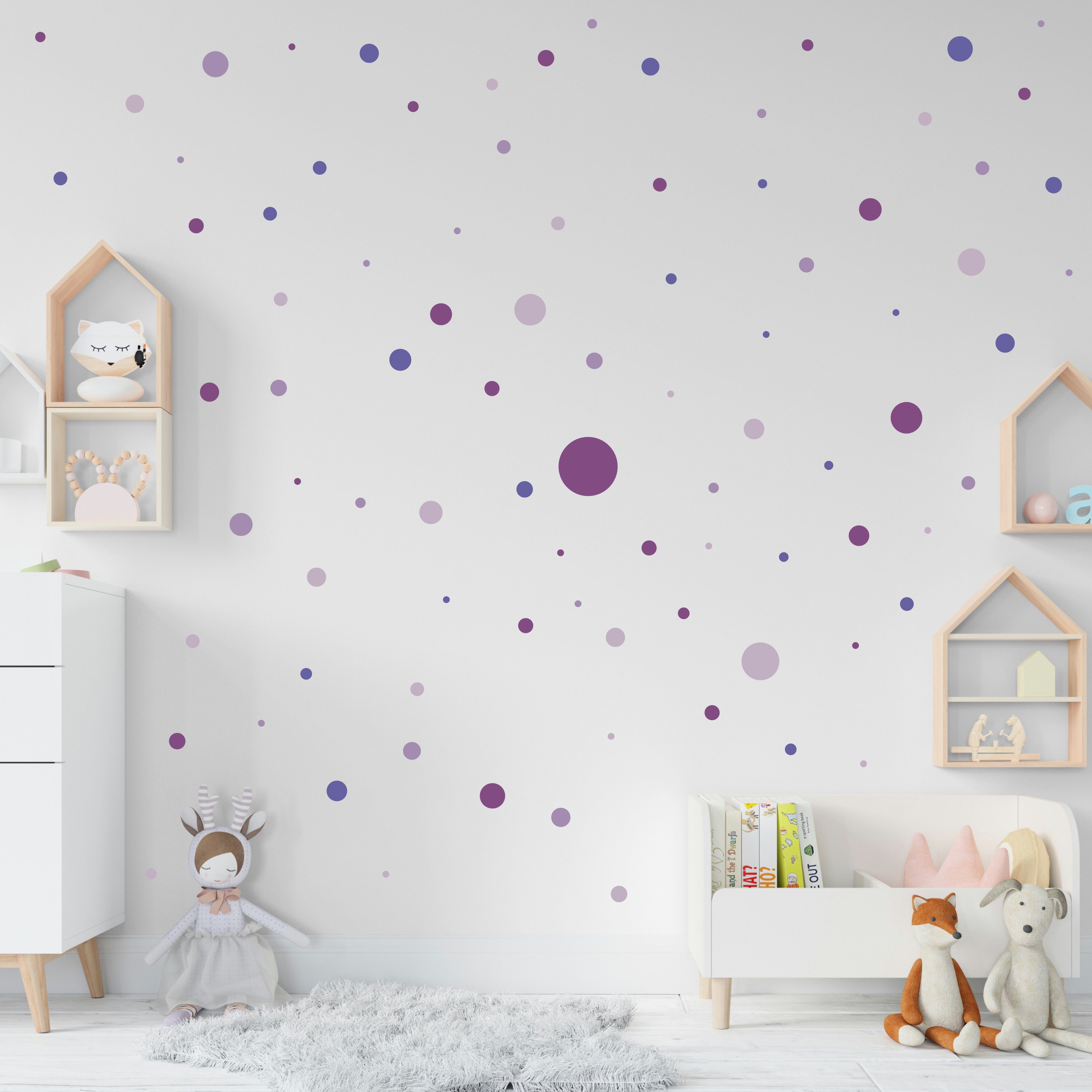 selbstklebend, Kinderzimmer Aufkleber, rückstandslos Wandtattoo Stück Babyzimmer abziehbar lila PUNALU Set für Wandtattoo Kreis 176