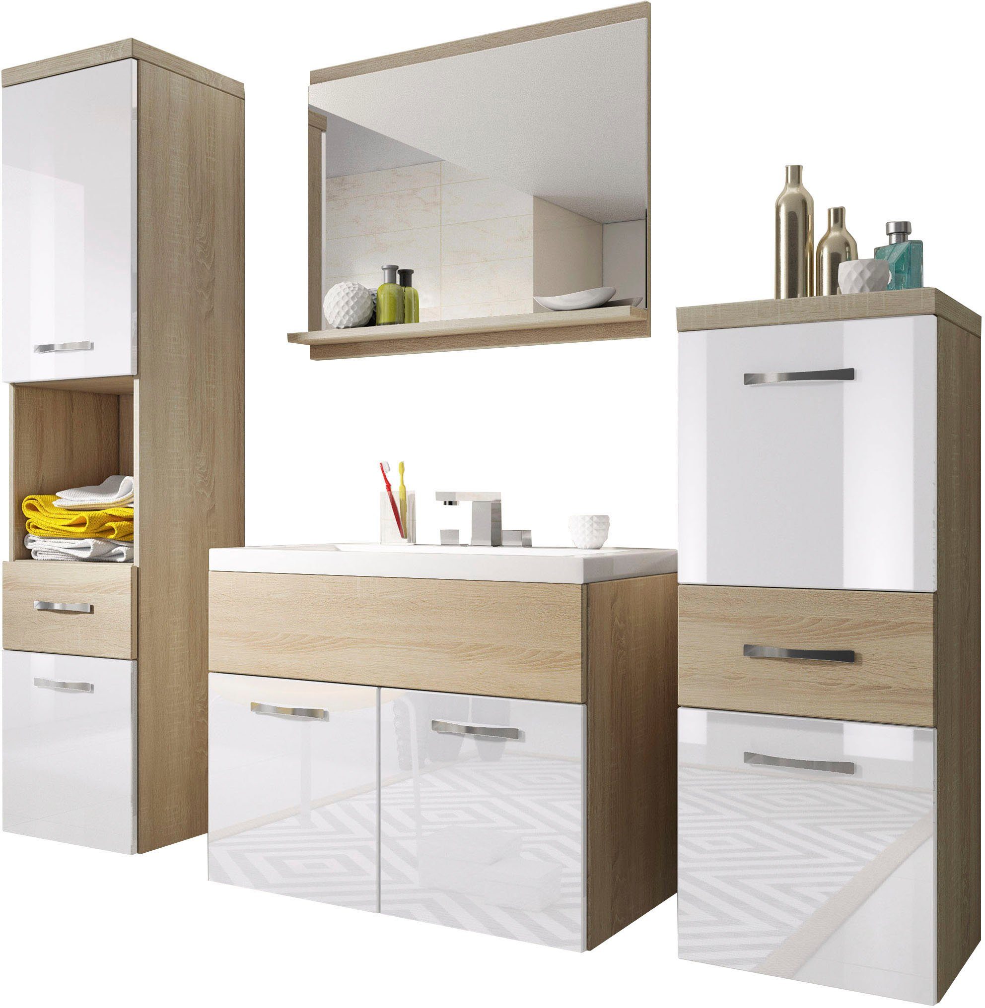 welltime Badmöbel-Set ELDA, (Komplett-Set, 5-St), Waschtisch inkl. Waschbec günstig online kaufen