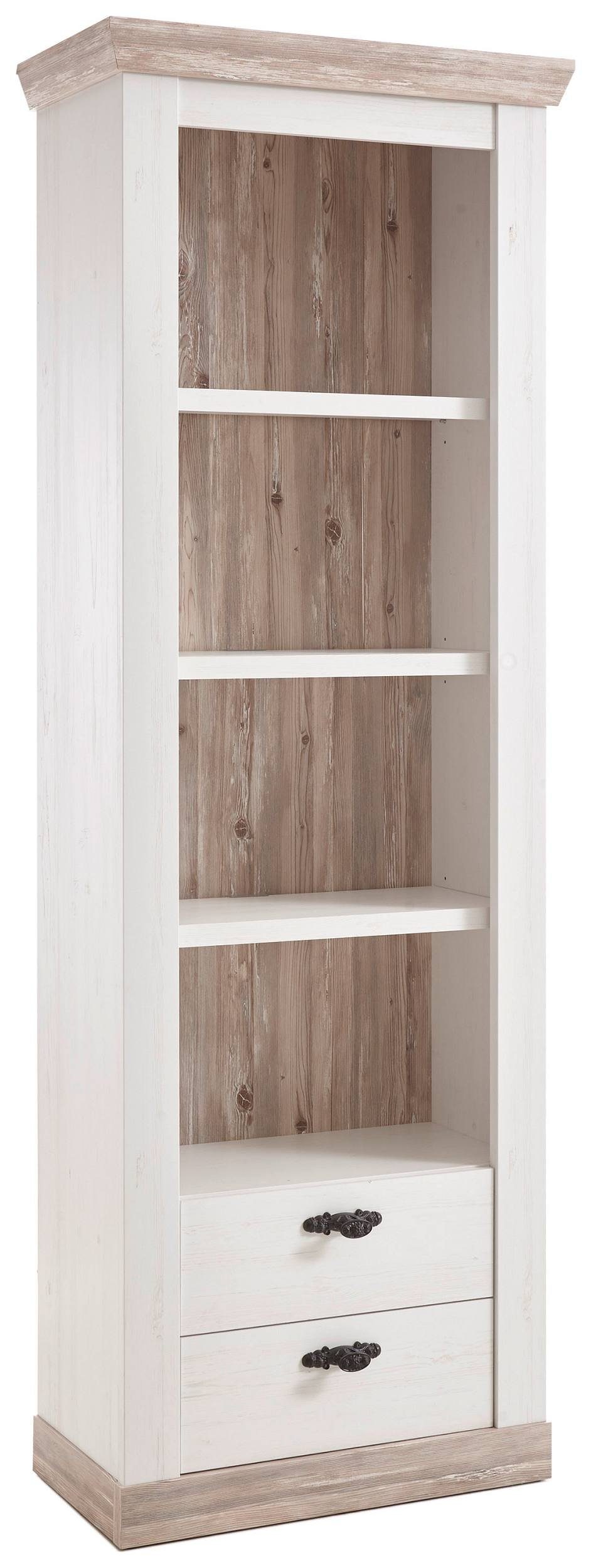 Weißes Holzregal Mit Geflammten Trennbrettern – 7-Fach Regal Im Skandinavischen Landhausstil, 40x15x50 Cm, Perfekt Für Bücher & Deko