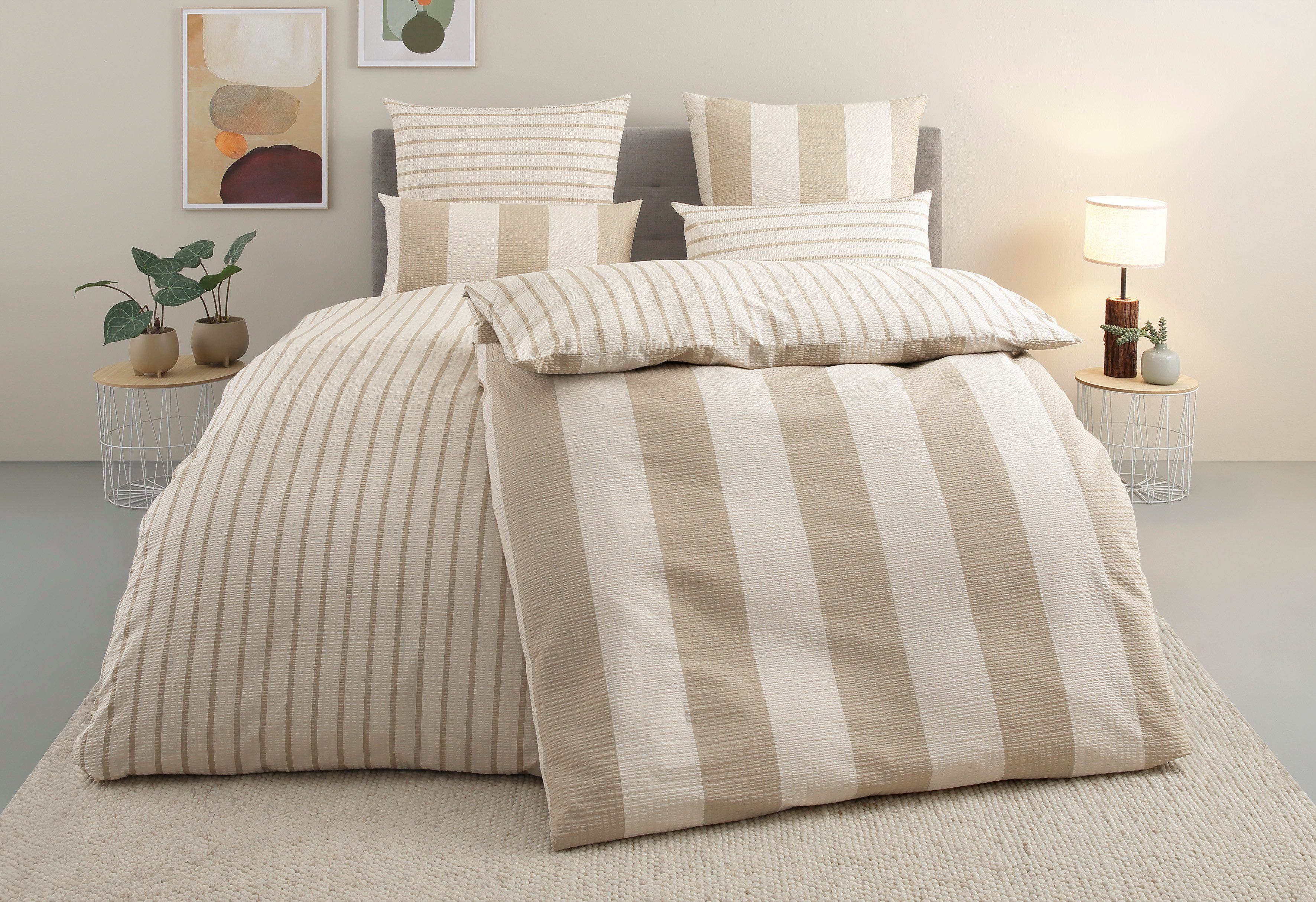 OTTO home Wendebettwäsche Sari in verschiedenen Qualitäten, Seersucker, 2 teilig, ab Gr. 135x200 cm, Wendedesign, moderne Bettwäsche mit Streifen