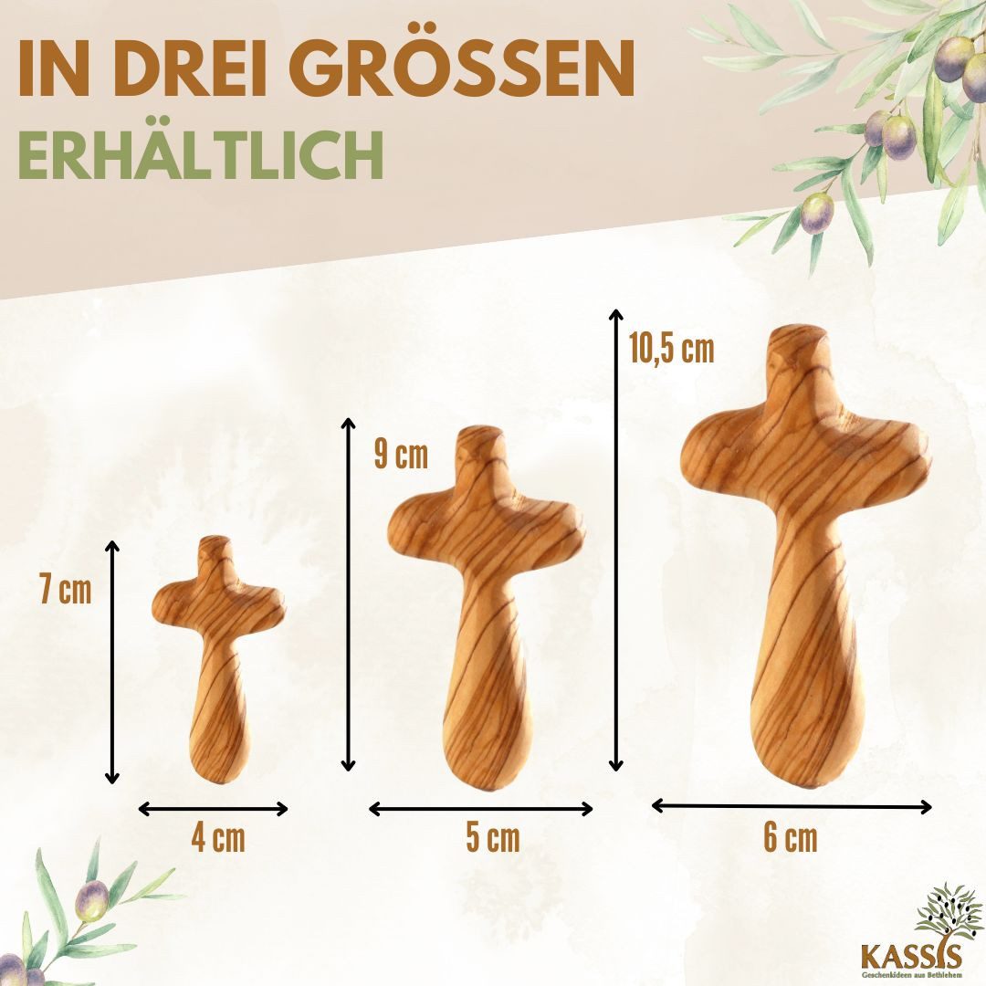 Kassis Geschenkartikel Dekofigur Olivenholz Kreuz Handschmeichler Geschenk zu mehreren Anlässen, Hergestellt in Bethlehem, Ideales Geschenk zu mehreren Anlässen