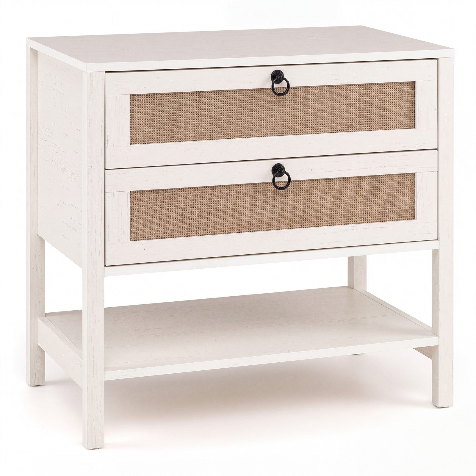 COSTWAY Nachttisch mit 2 Schubladen und offenem Regal Holz (1-St), Rattan Nachtkonsole
