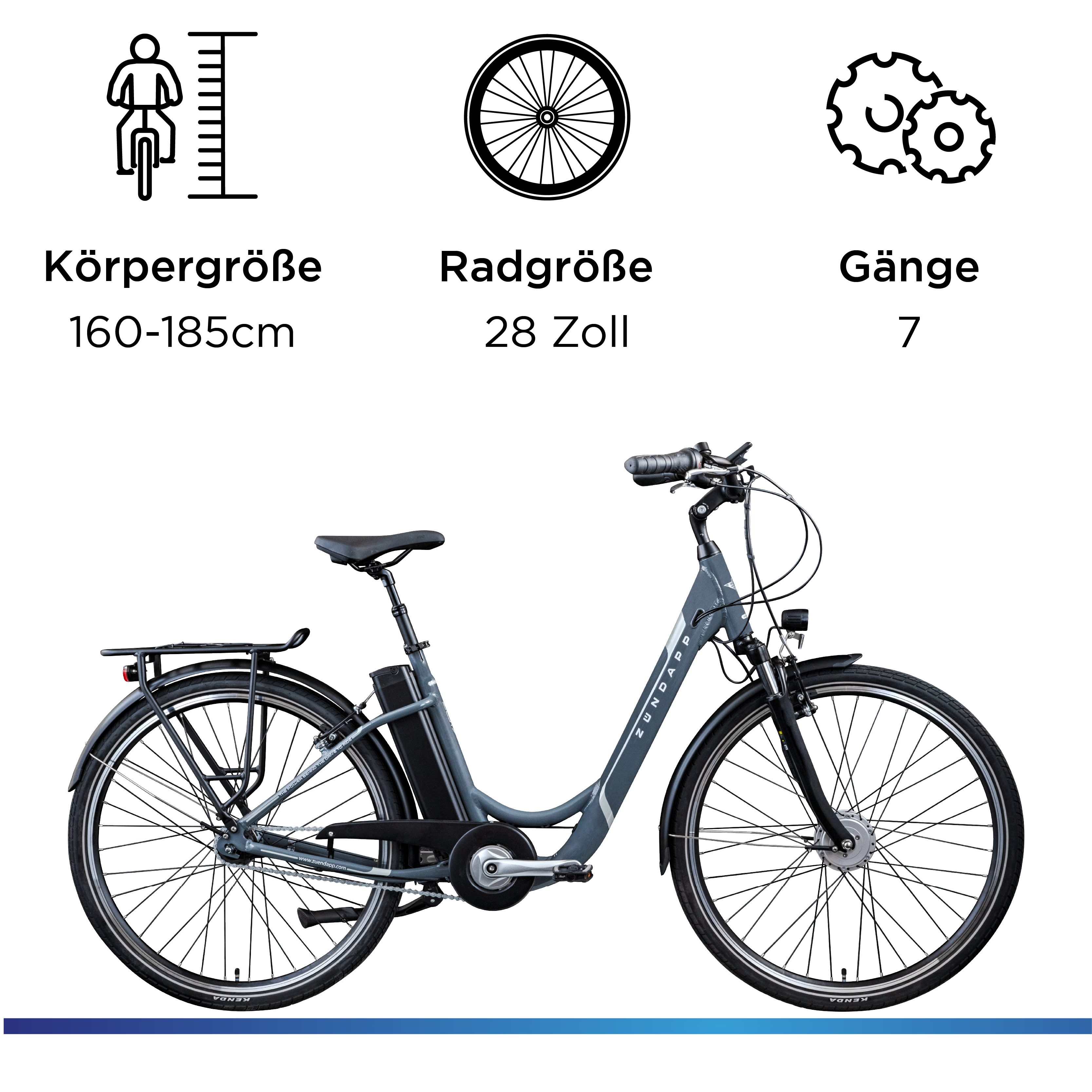 Zündapp E-Bike Cityrad Z517, 7 Gang, Nabenschaltung, Frontmotor, 531 Wh, E Bike Damenfahrrad 28 Zoll 155 - 190 cm mit 7 Gang Nabenschaltung