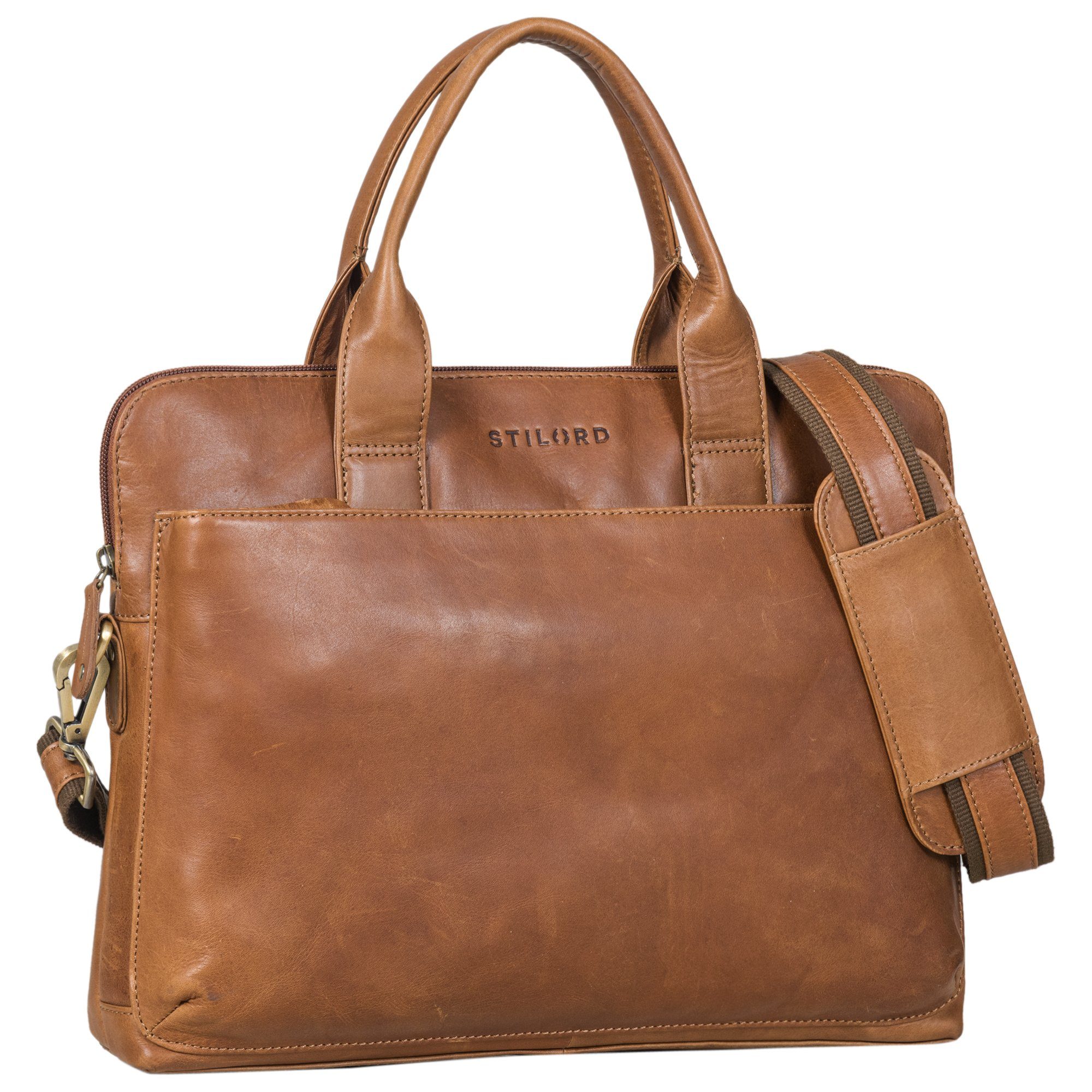 STILORD Laptoptasche "Lancelot" Geschmackvolle Laptoptasche 13 Zoll Leder mocca - dunkelbraun