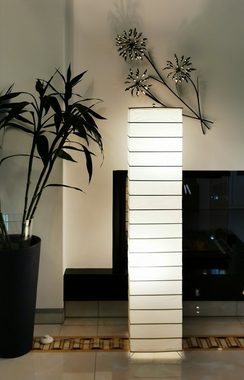 TRANGO LED Stehlampe, 1214L Modern Design LED Stehlampe *EUROPA* Reispapierlampe *HANDMADE* in Weiß mit Bambus Deko-Stäben inkl. 2x E14 LED Leuchtmittel - Form: eckig - Höhe: ca. 125cm, Wohnraumlampe - Stehleuchte