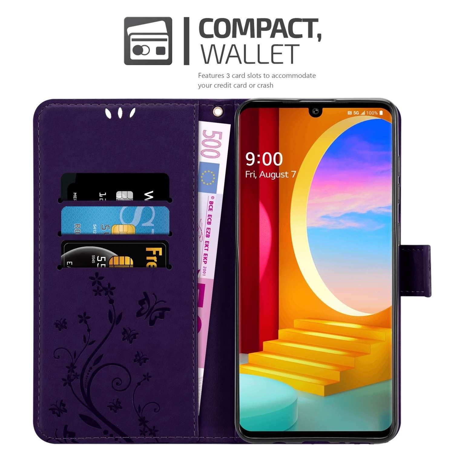 Cadorabo Handyhülle für LG Velvet Hülle LG Velvet, Hülle Schutzhülle Blumen Flower mit Standfunktion Kartenfach Magnet