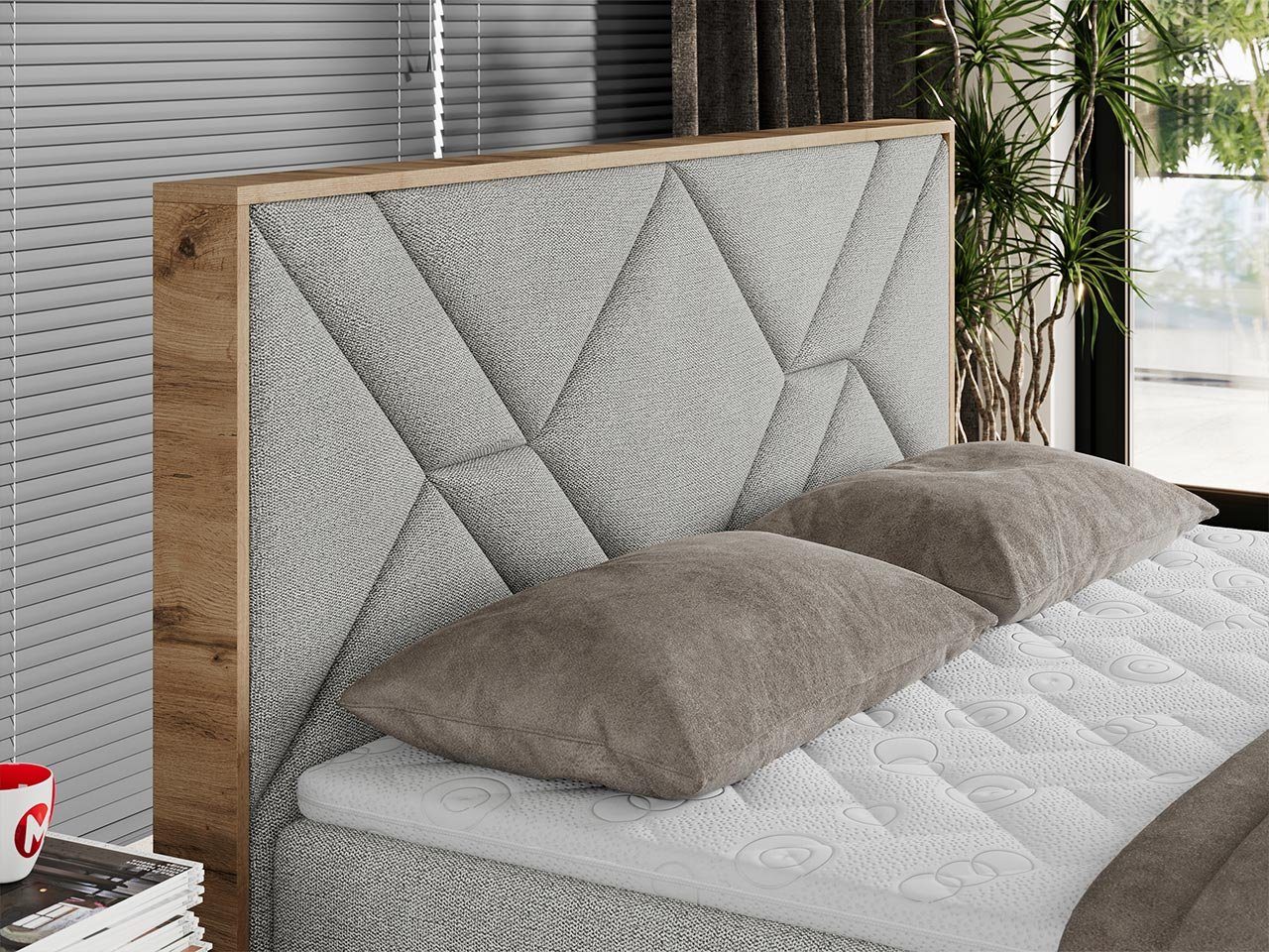 Holzrahmen GUNAR, MKS Topper, Doppelbett, Eiche und MÖBEL Multipocket-Matratze Boxspringbett