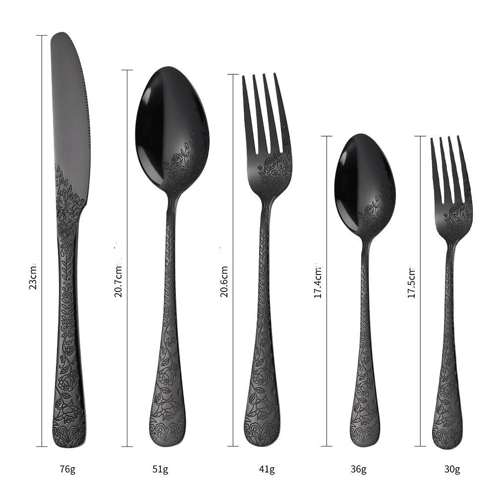 KingLux Besteck-Set 30teilig Schwarz Besteck Set mit Messer Gabel Löffel Spülmaschinenfest (30-tlg), 6 Personen, Edelstahl