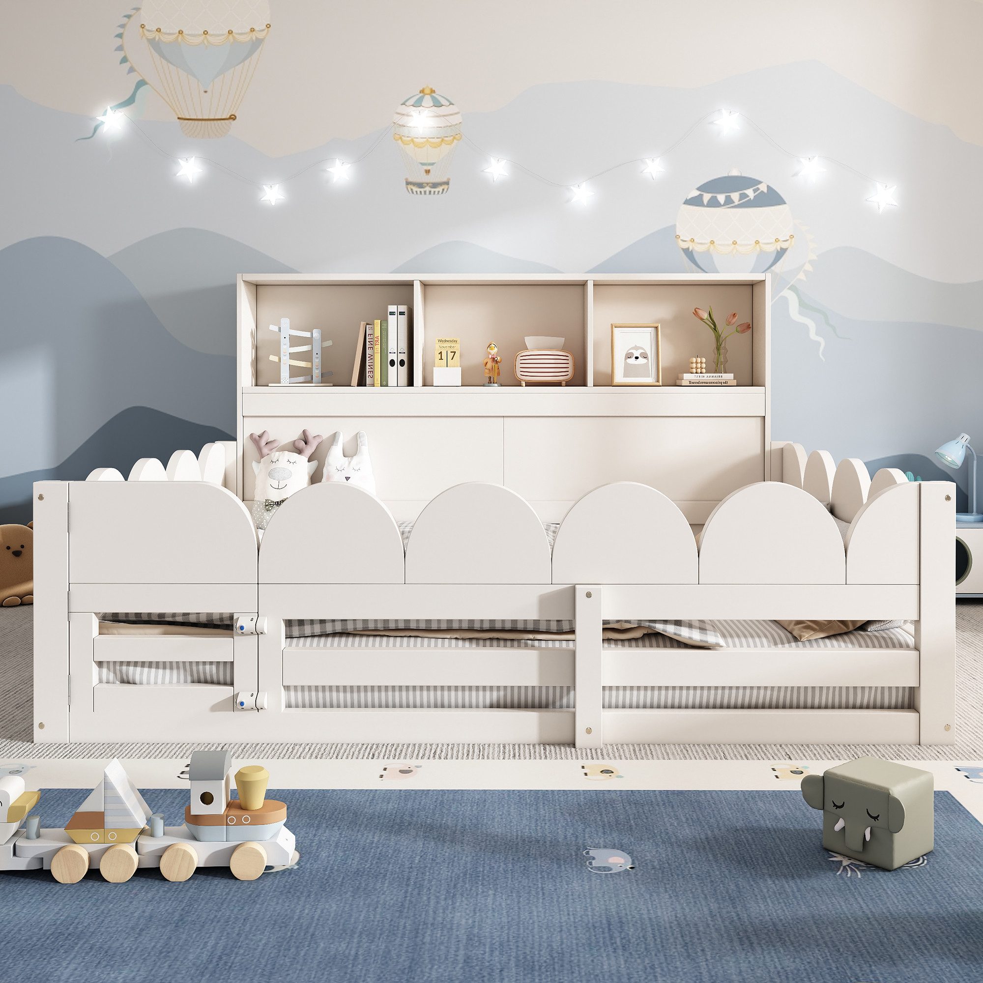 TavilaEcon Kinderbett Bodenbet, Holzbett mit Rausfallschutz, Lattenrost und Tür (1-tlg), ohne Matratze, 140x200 cm, Weiß