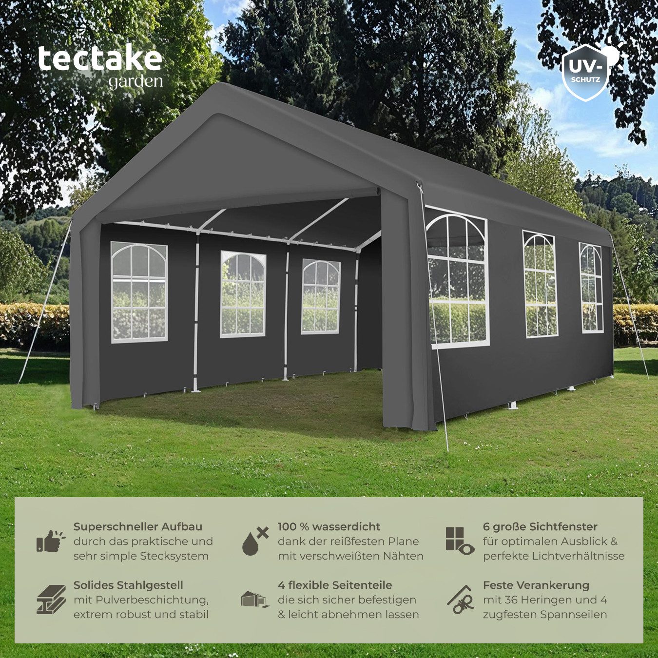 tectake Pavillon Jasko, mit 4 Seitenteilen, günstig online kaufen