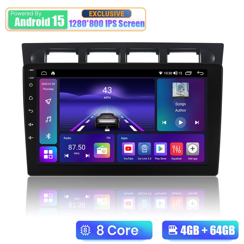 A-Sure 9" Für KIA Picanto 2004-2007 4+64G Android 15 Apple Carplay GPS Navi Autoradio (Digitalradio (DAB), FM, AM, 1280*800 IPS Screen/8-Core CPU)