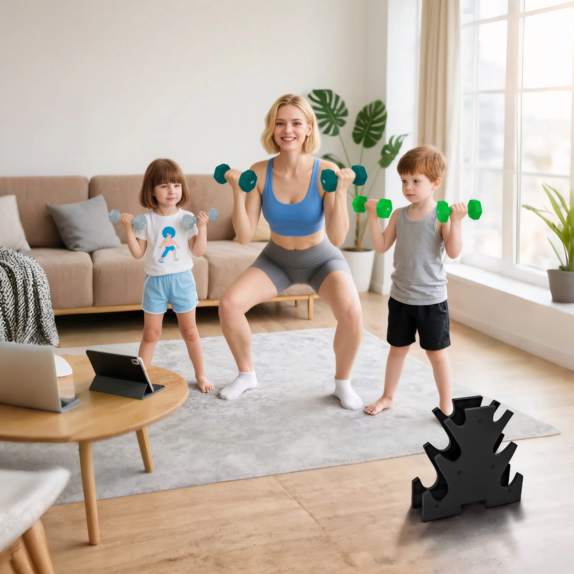 SPORTNOW Hantel-Set 6 Kurzhanteln mit Hantelständer, 2 x 1kg, 2 x 3kg, 2 x 5kg, (Hexagon Kurzhantel-Set, Fitnessgeräte), aus Metall für Fitness, Gymnastik, Zuhause