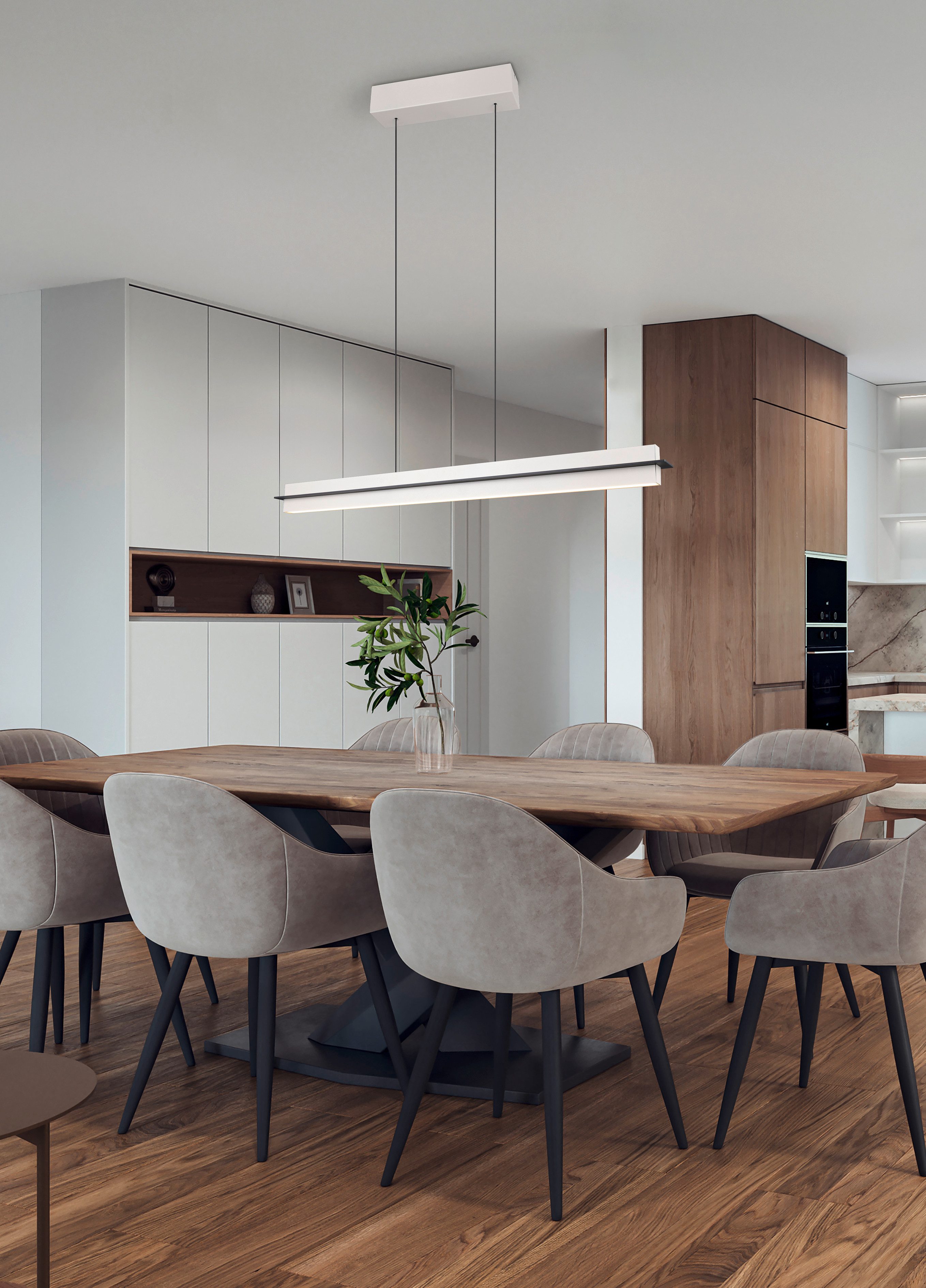 TRIO Leuchten LED Pendelleuchte EMERSON, LED Hängeleuchte höhenverstellbar, 4-Stufen Touch Dimmer, Dimmfunktion, mehrere Helligkeitsstufen, LED fest integriert, Farbwechsler, warmweiß - kaltweiß, Lichtfarbe einstellbar 2700-5000K warm- bis kaltweiß, Höhe max 150 cm